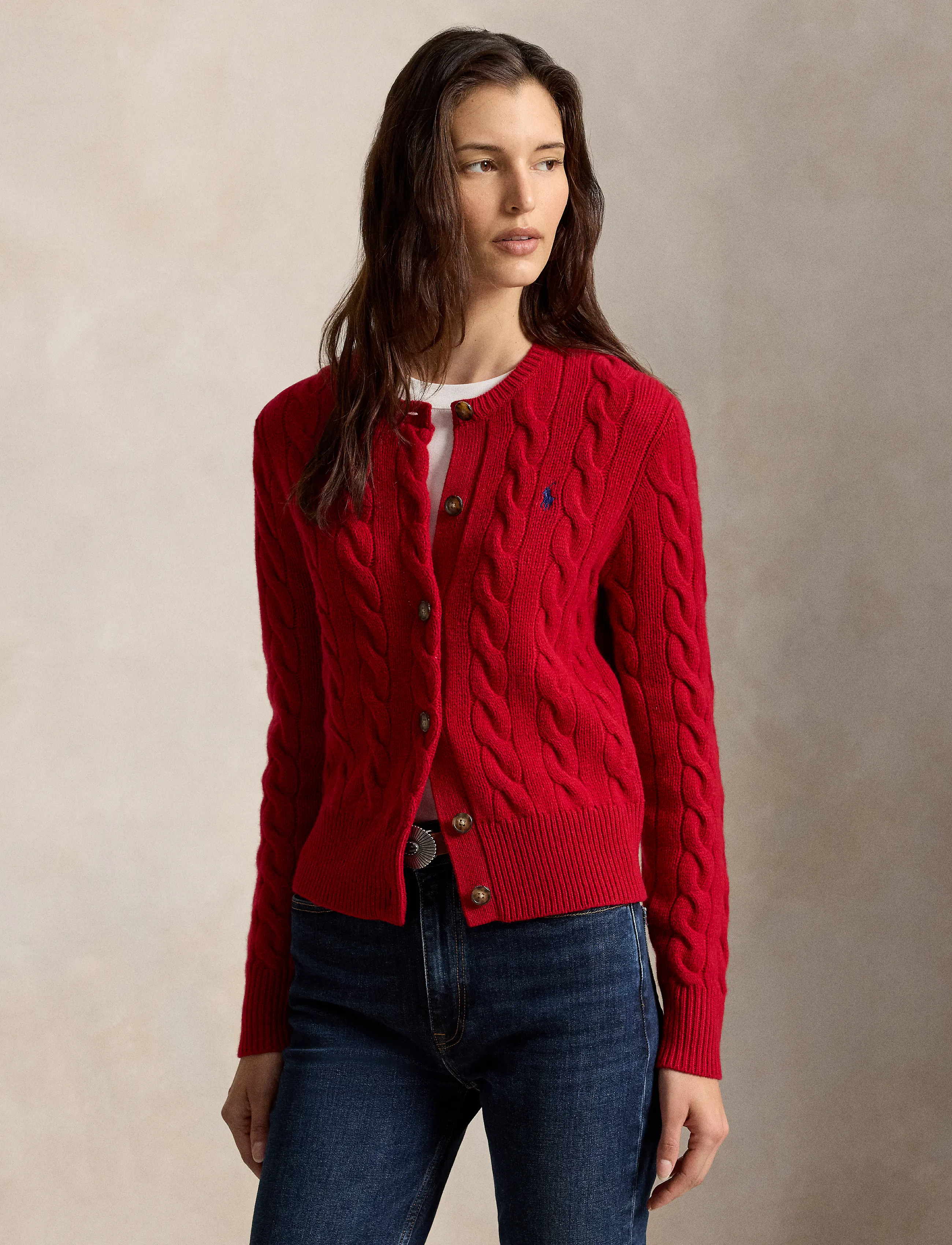Polo Ralph Lauren - Cable-Knit Wool-Cashmere Cardigan - kashmir - university red - 4