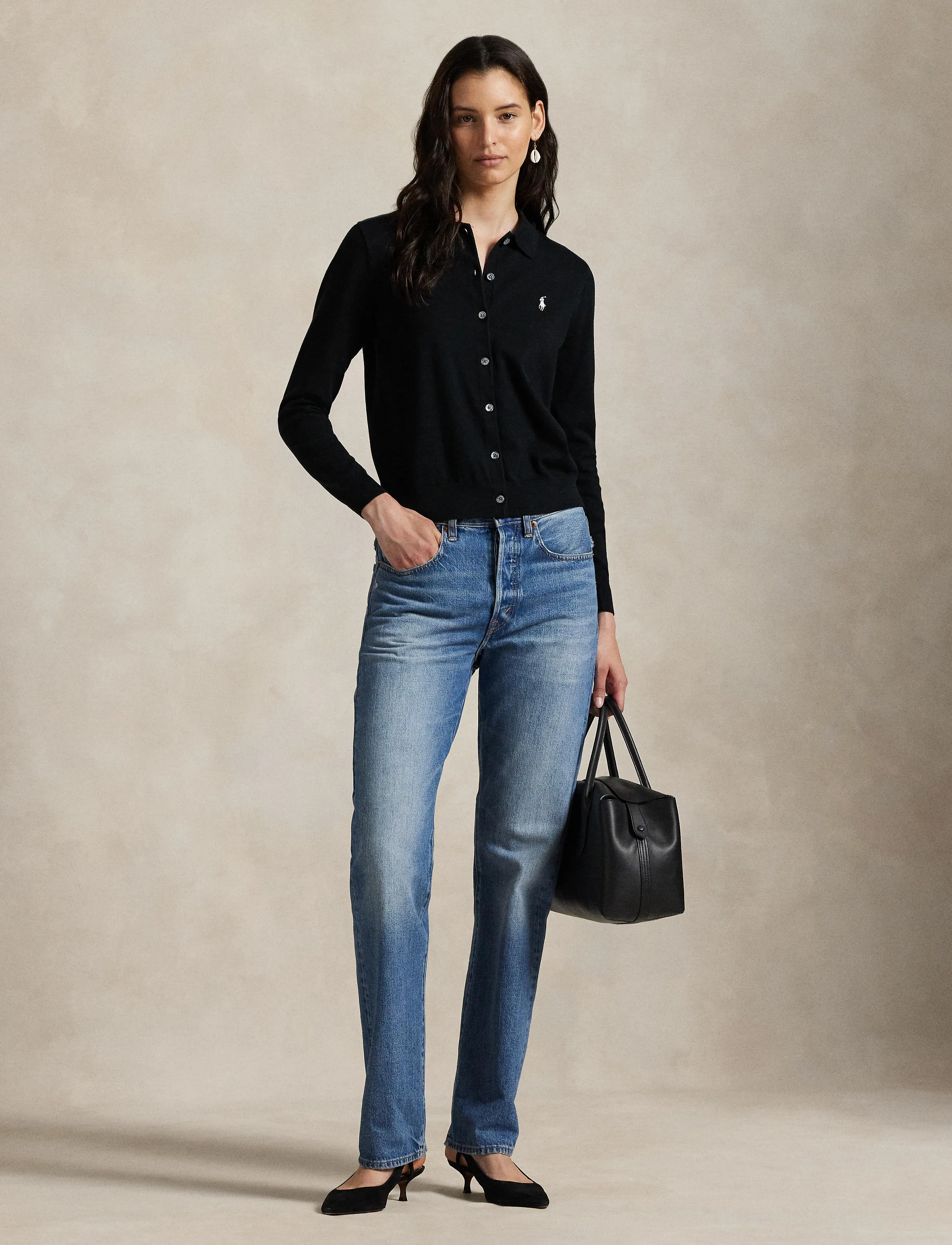 Polo Ralph Lauren Polo-Collar Buttoned Cardigan - Ralph Lauren - POLO BLACK / black