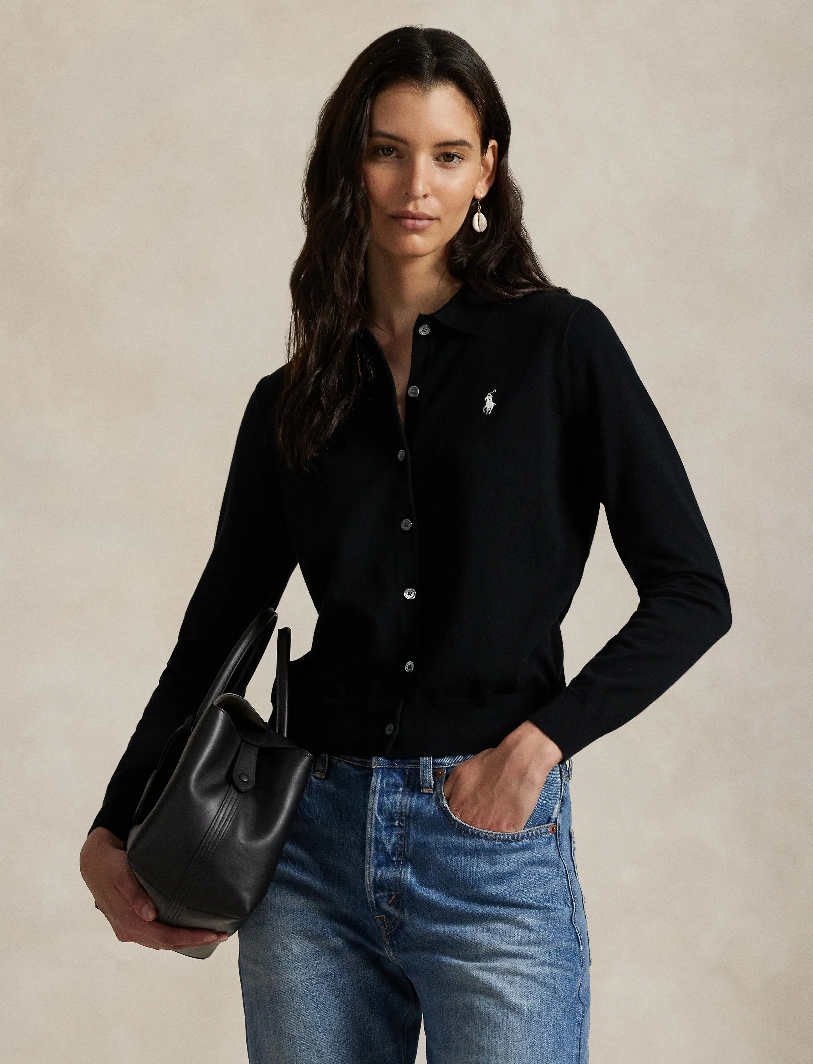 Polo Ralph Lauren - Polo-Collar Buttoned Cardigan - cardigans - polo black - 4