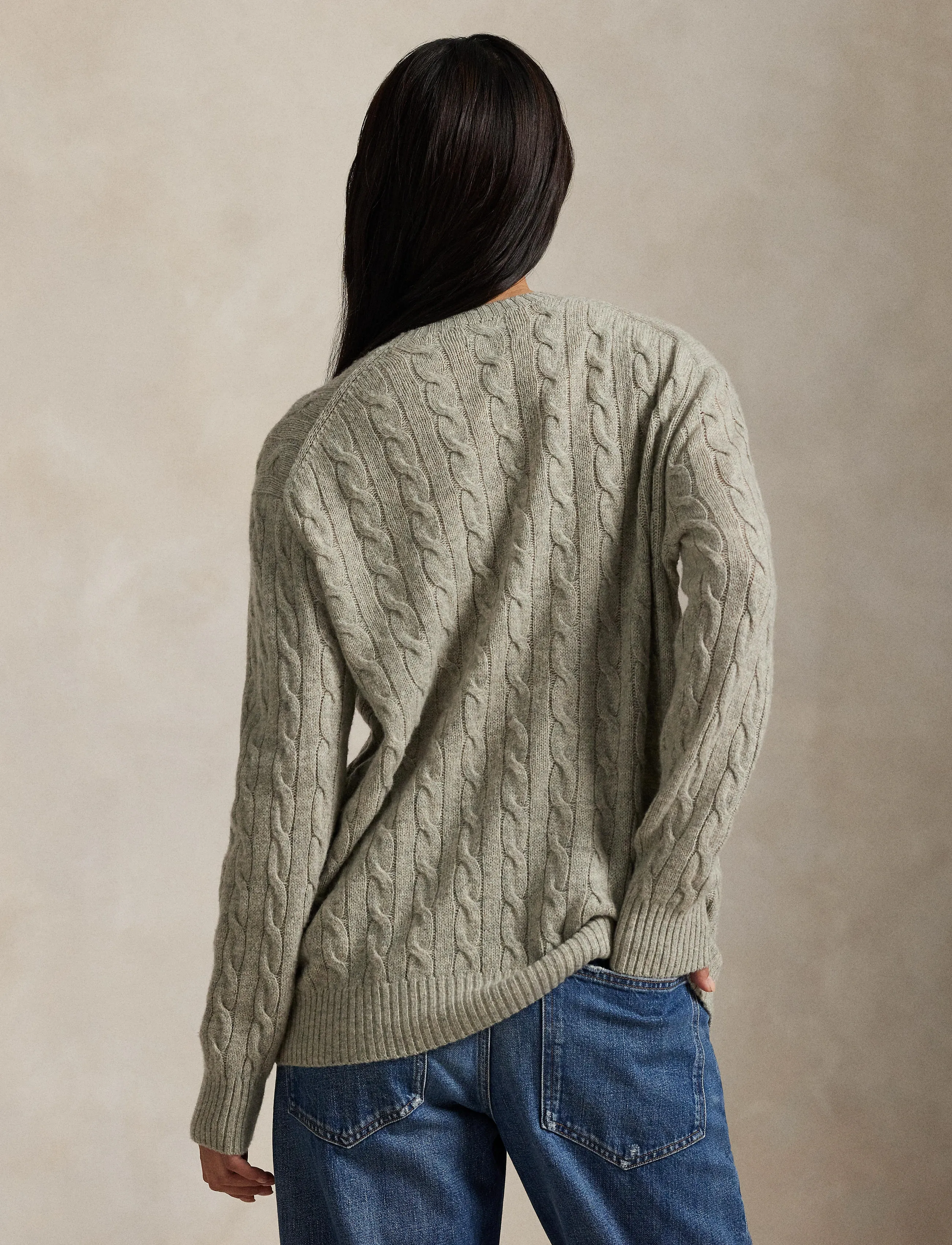 Polo Ralph Lauren - Cable Wool-Cashmere Crewneck Sweater - light vintage hea - 2