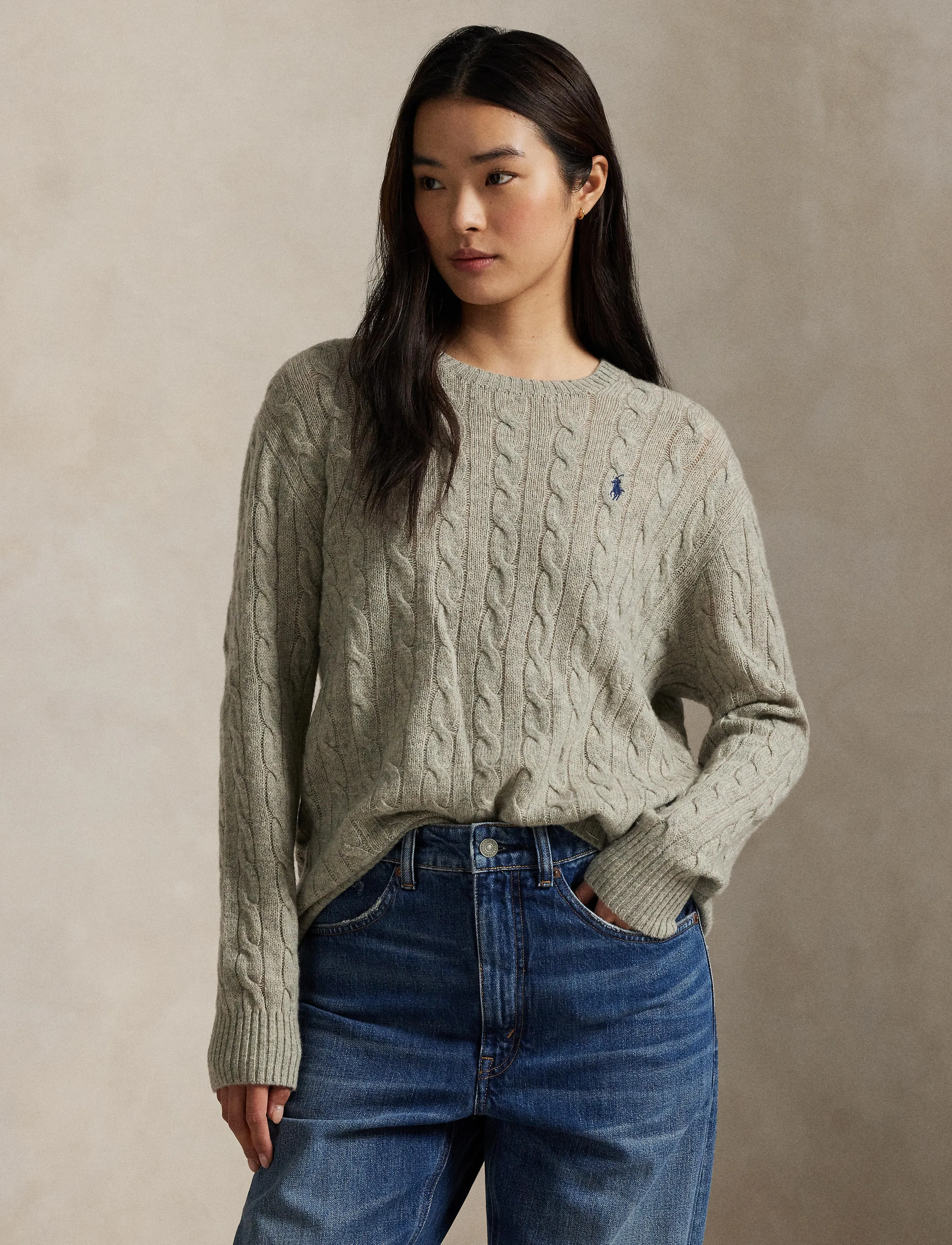 Polo Ralph Lauren - Cable Wool-Cashmere Crewneck Sweater - light vintage hea - 3
