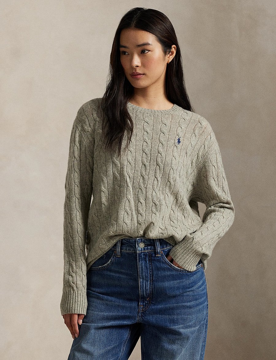 Polo Ralph Lauren - Cable Wool-Cashmere Crewneck Sweater - light vintage hea - 3