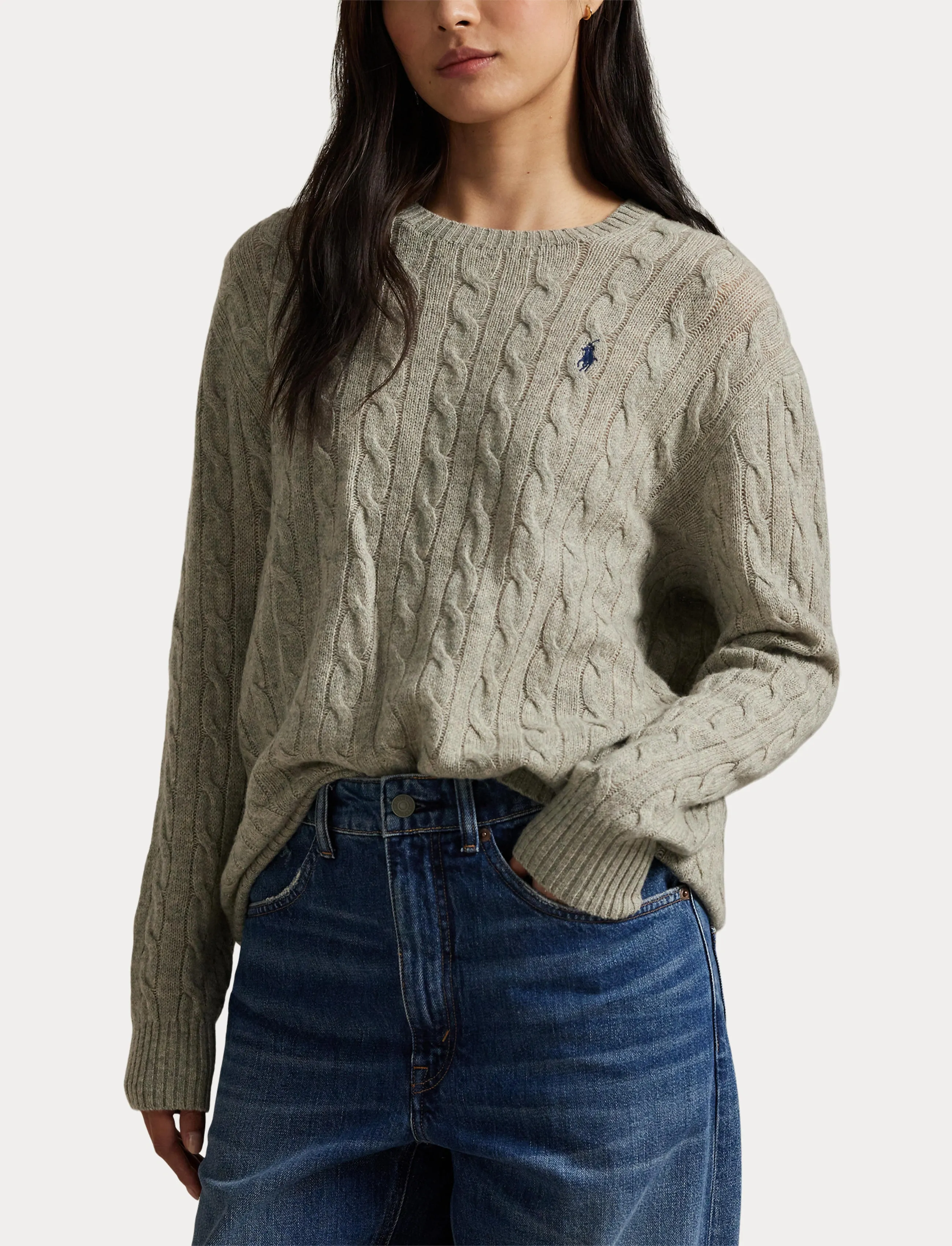 Polo Ralph Lauren - Cable Wool-Cashmere Crewneck Sweater - light vintage hea - 5
