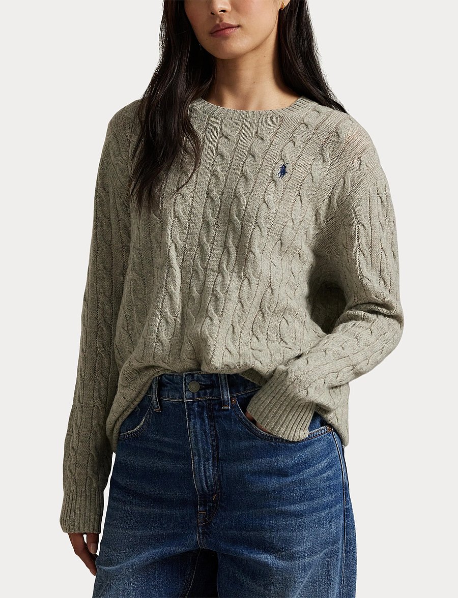 Polo Ralph Lauren - Cable Wool-Cashmere Crewneck Sweater - light vintage hea - 5