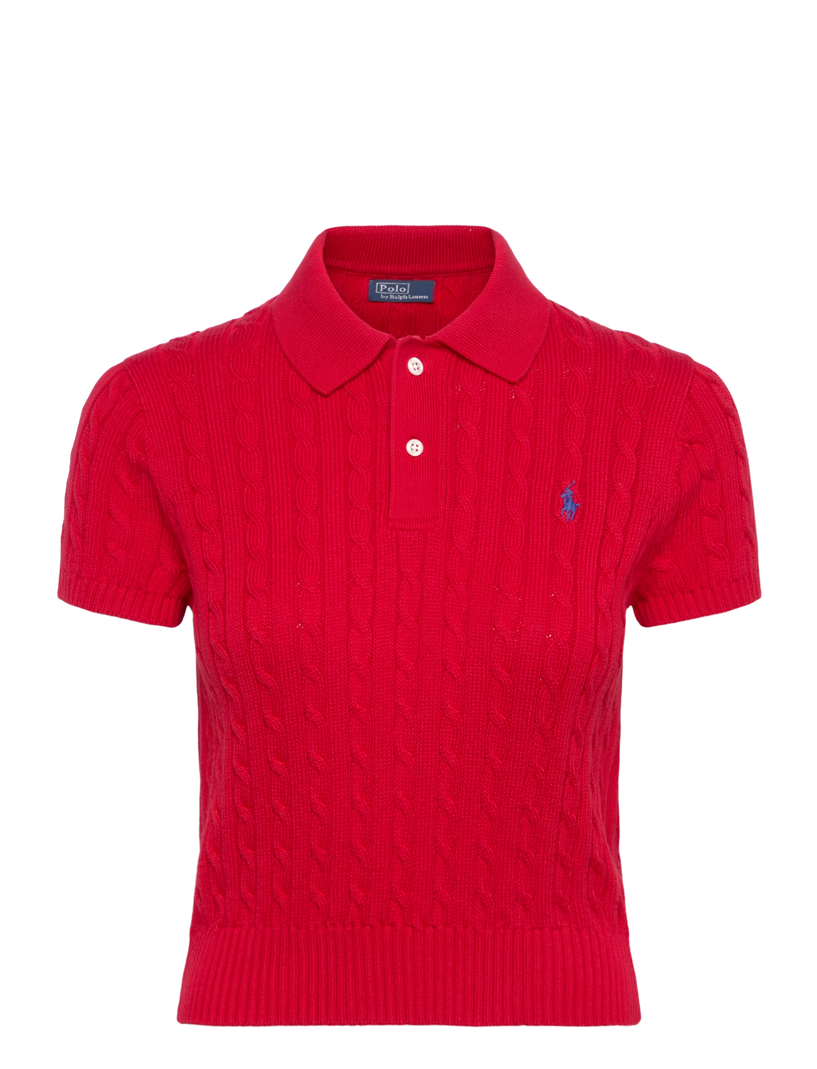 Polo Ralph Lauren Cable-Knit Cotton Cropped Polo Shirt - Strikkegensere - CRUISE RED / red