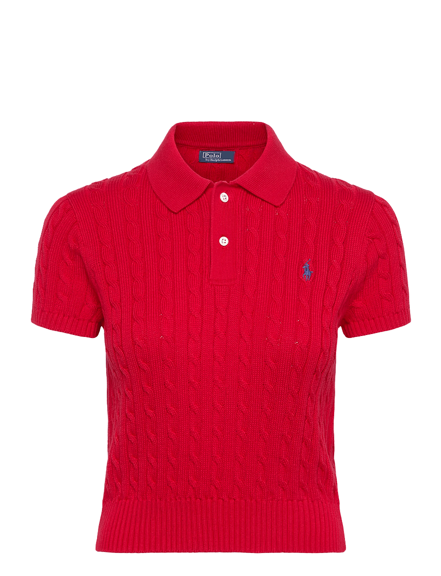 Polo Ralph Lauren - Cable-Knit Cotton Cropped Polo Shirt - t-shirts & tops - cruise red - 0