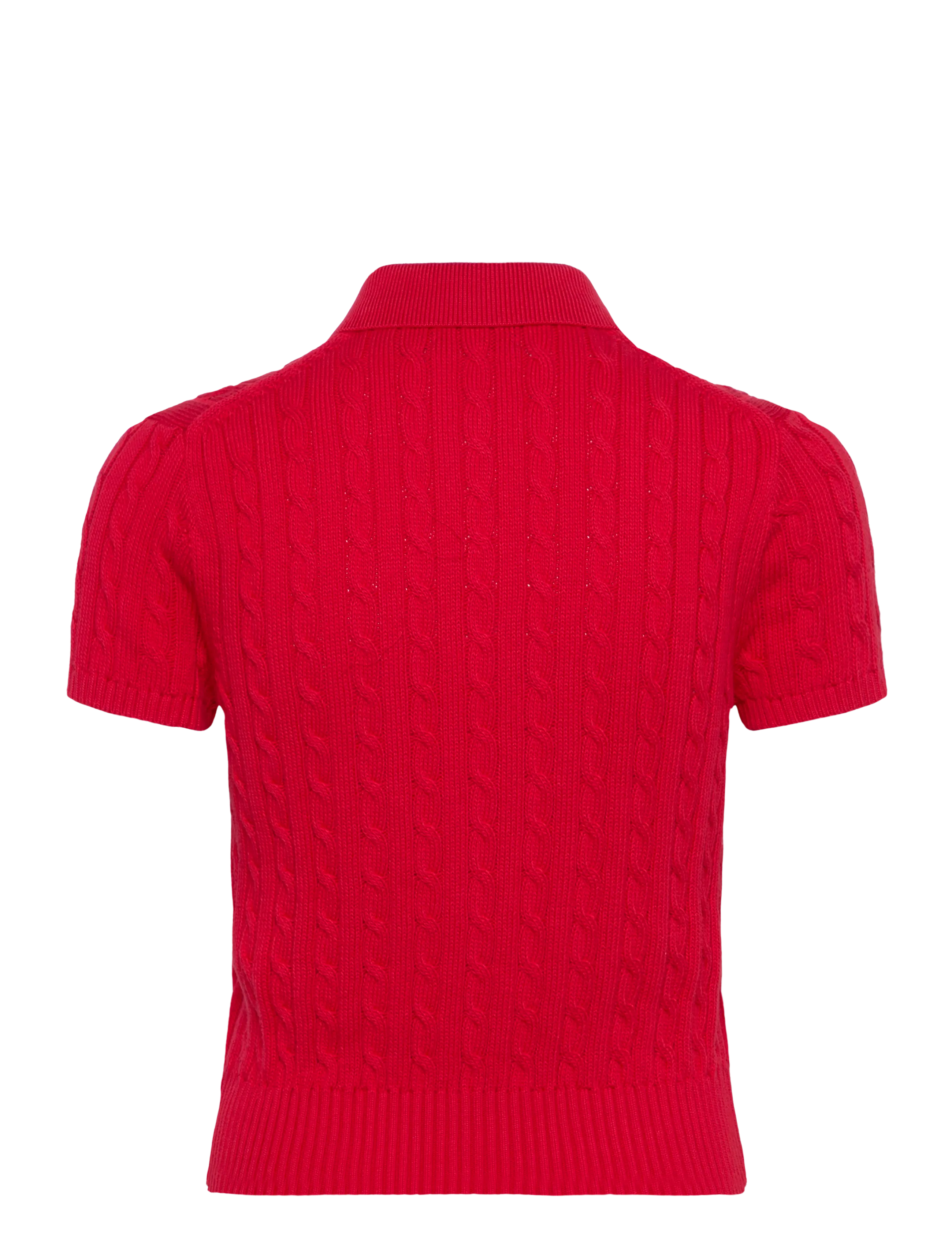 Polo Ralph Lauren - Cable-Knit Cotton Cropped Polo Shirt - sviitrid - cruise red - 1