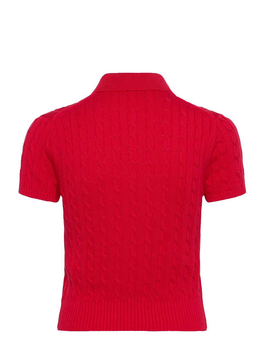 Polo Ralph Lauren - Cable-Knit Cotton Cropped Polo Shirt - t-shirts & tops - cruise red - 1