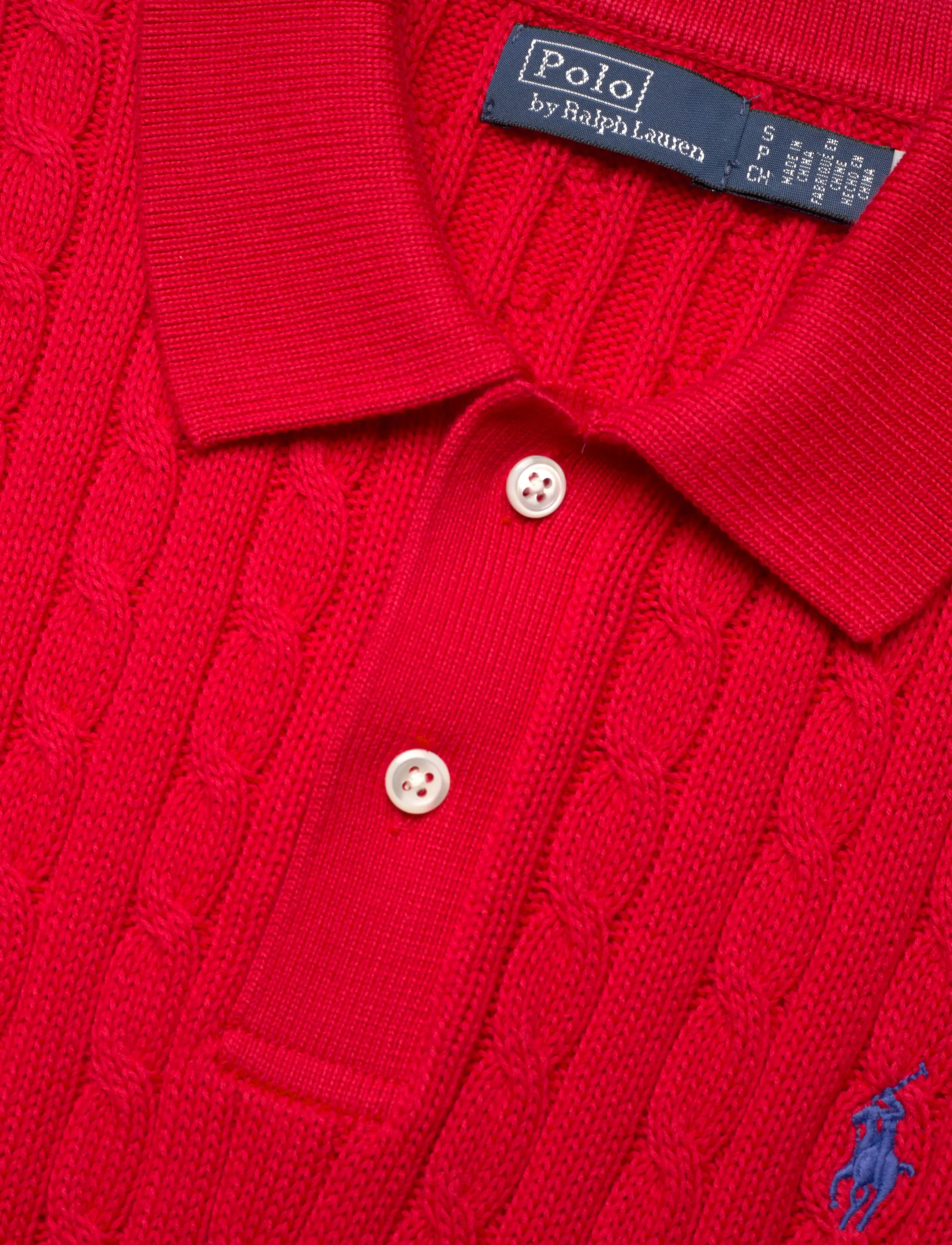 Polo Ralph Lauren - Cable-Knit Cotton Cropped Polo Shirt - sviitrid - cruise red - 2