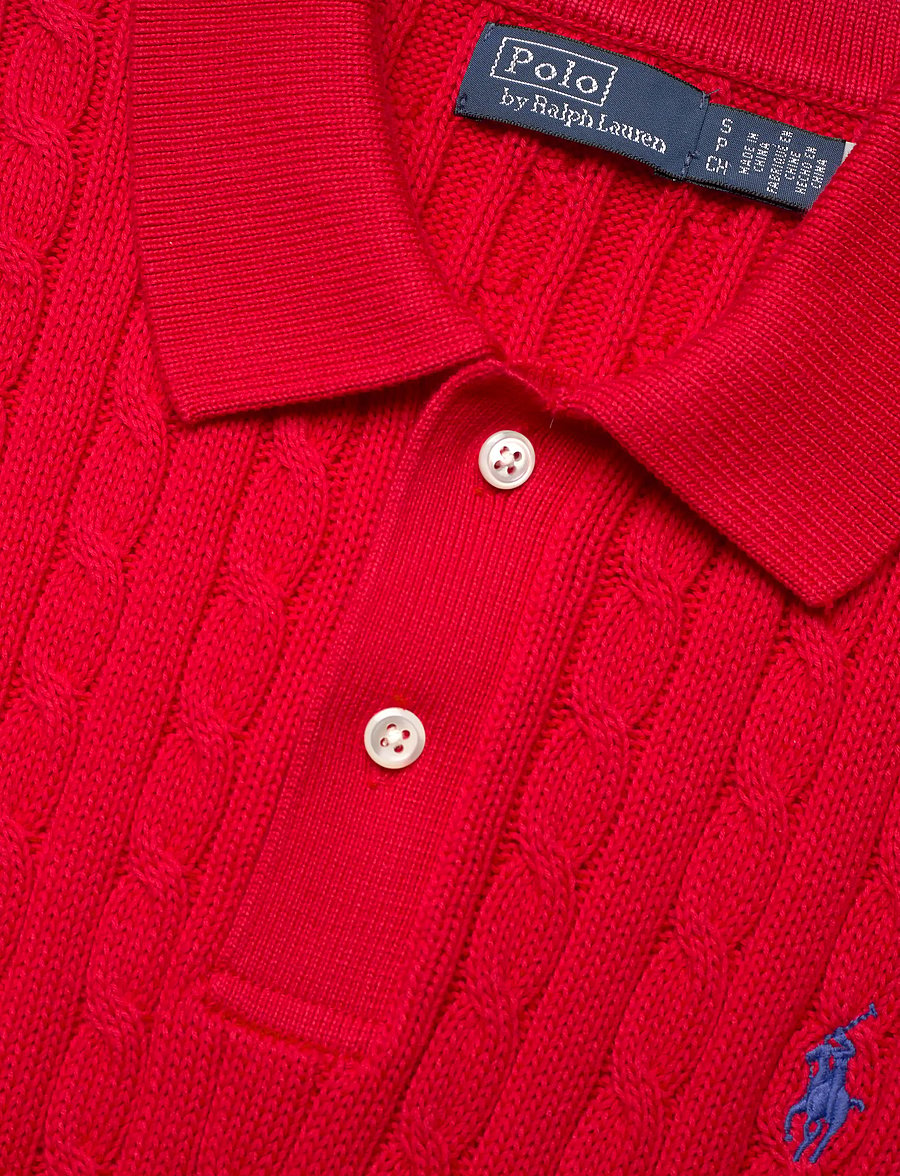 Polo Ralph Lauren - Cable-Knit Cotton Cropped Polo Shirt - t-shirts & tops - cruise red - 2