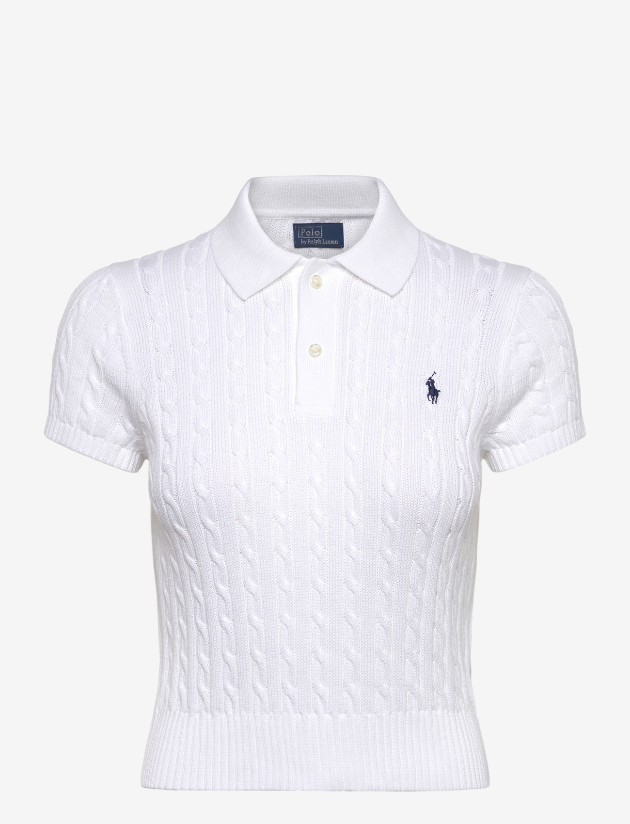 Polo Ralph Lauren - Cable-Knit Cotton Cropped Polo Shirt - poloskjorter - white - 0