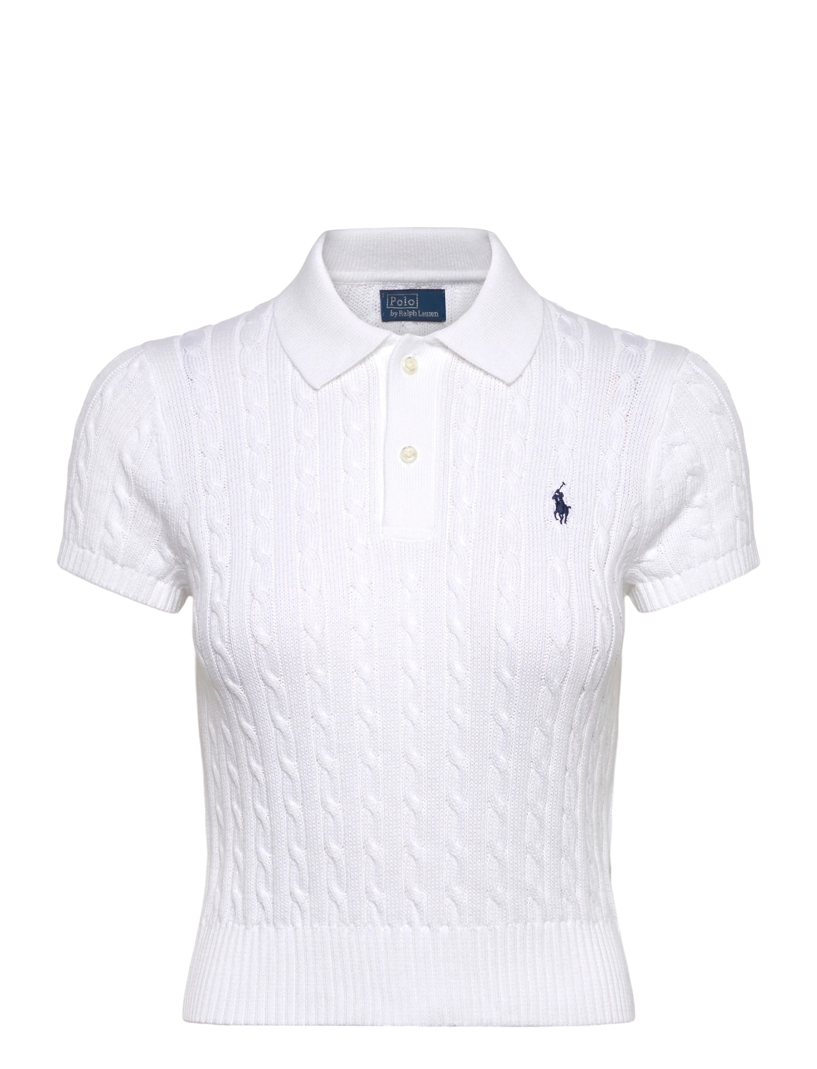 Polo Ralph Lauren Cable-Knit Cotton Cropped Polo Shirt - T-krekli un topi - WHITE / white