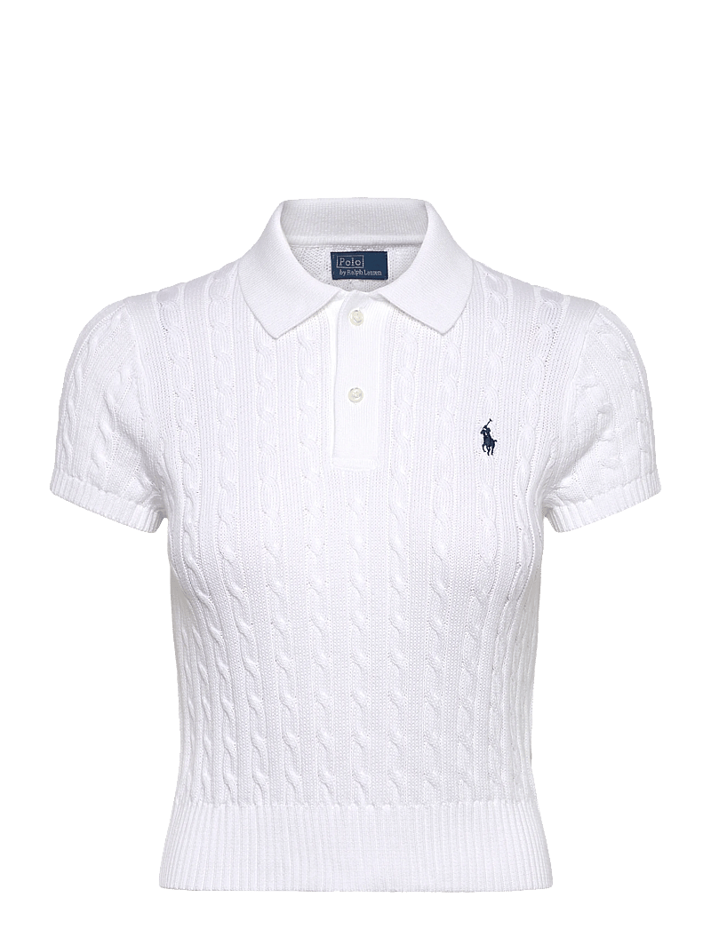 Polo Ralph Lauren - Cable-Knit Cotton Cropped Polo Shirt - t-shirts & tops - white - 0