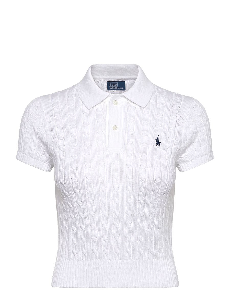 Polo Ralph Lauren - Cable-Knit Cotton Cropped Polo Shirt - t-shirts & tops - white - 0