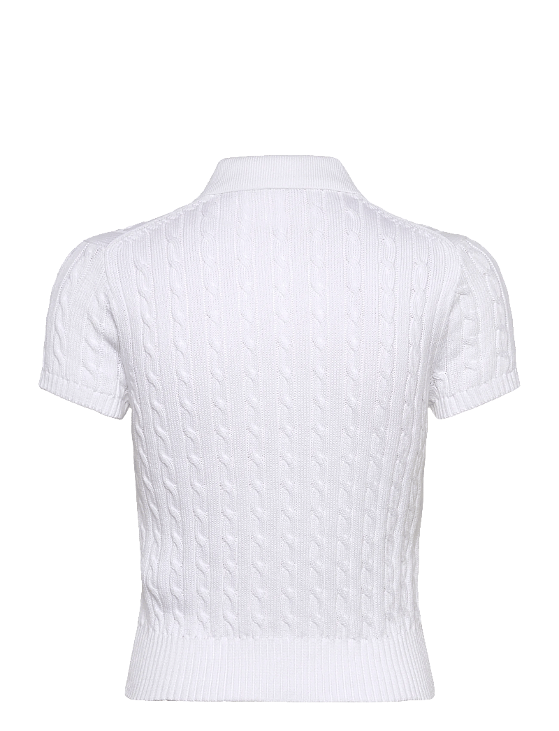 Polo Ralph Lauren - Cable-Knit Cotton Cropped Polo Shirt - t-shirts & tops - white - 1