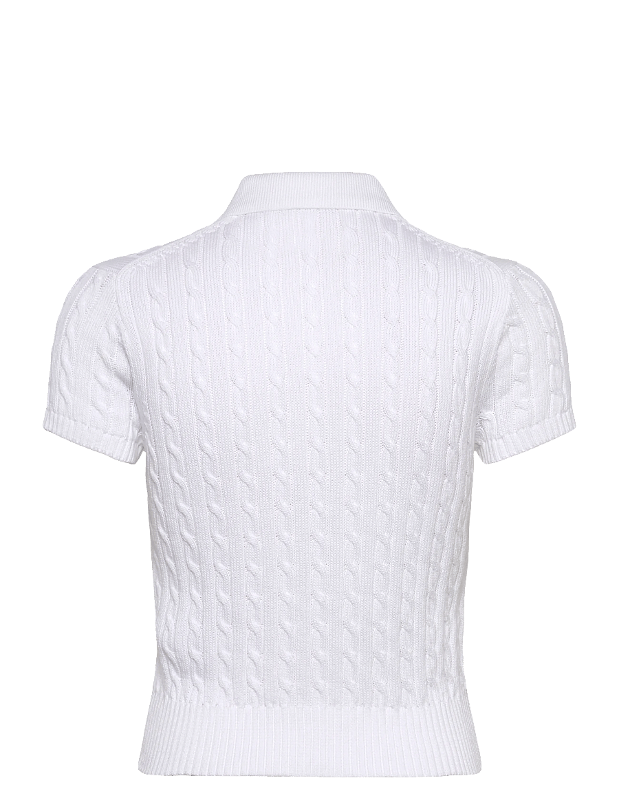 Polo Ralph Lauren - Cable-Knit Cotton Cropped Polo Shirt - t-shirts & tops - white - 1