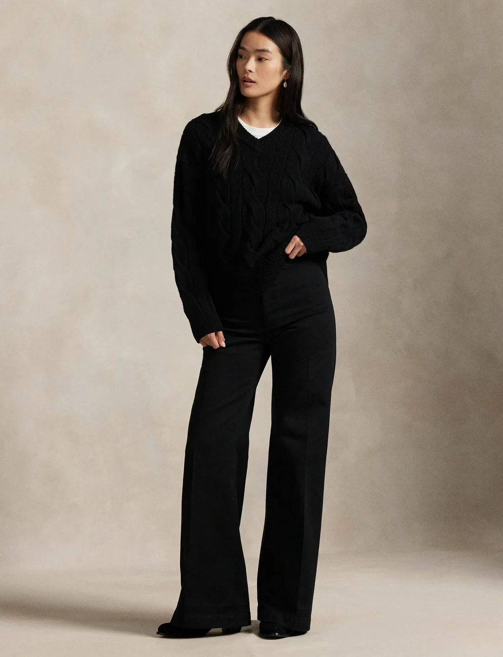 Polo Ralph Lauren - Cable-Knit Wool-Cashmere V-Neck Sweater - pullover - polo black - 0