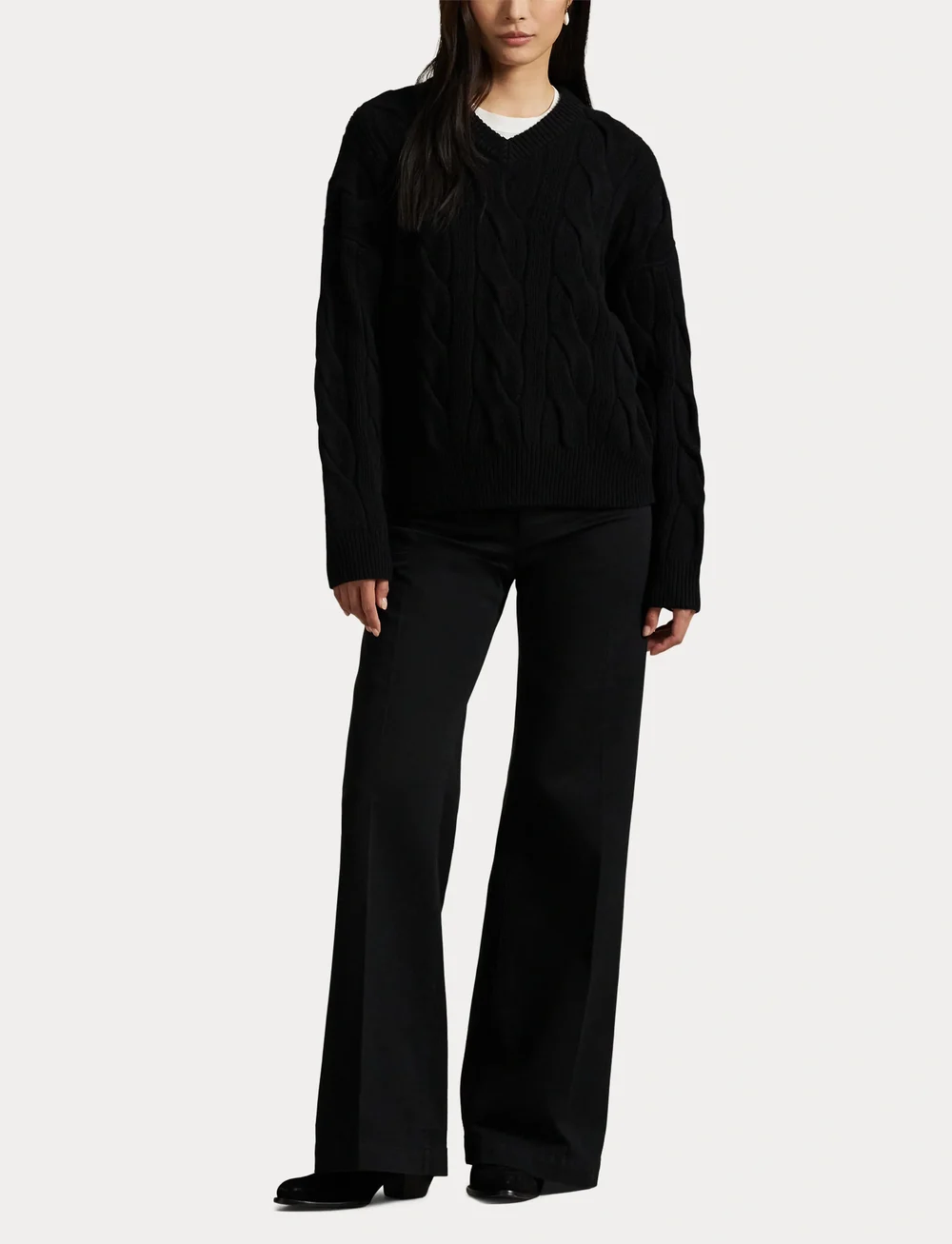 Polo Ralph Lauren - Cable-Knit Wool-Cashmere V-Neck Sweater - pullover - polo black - 4