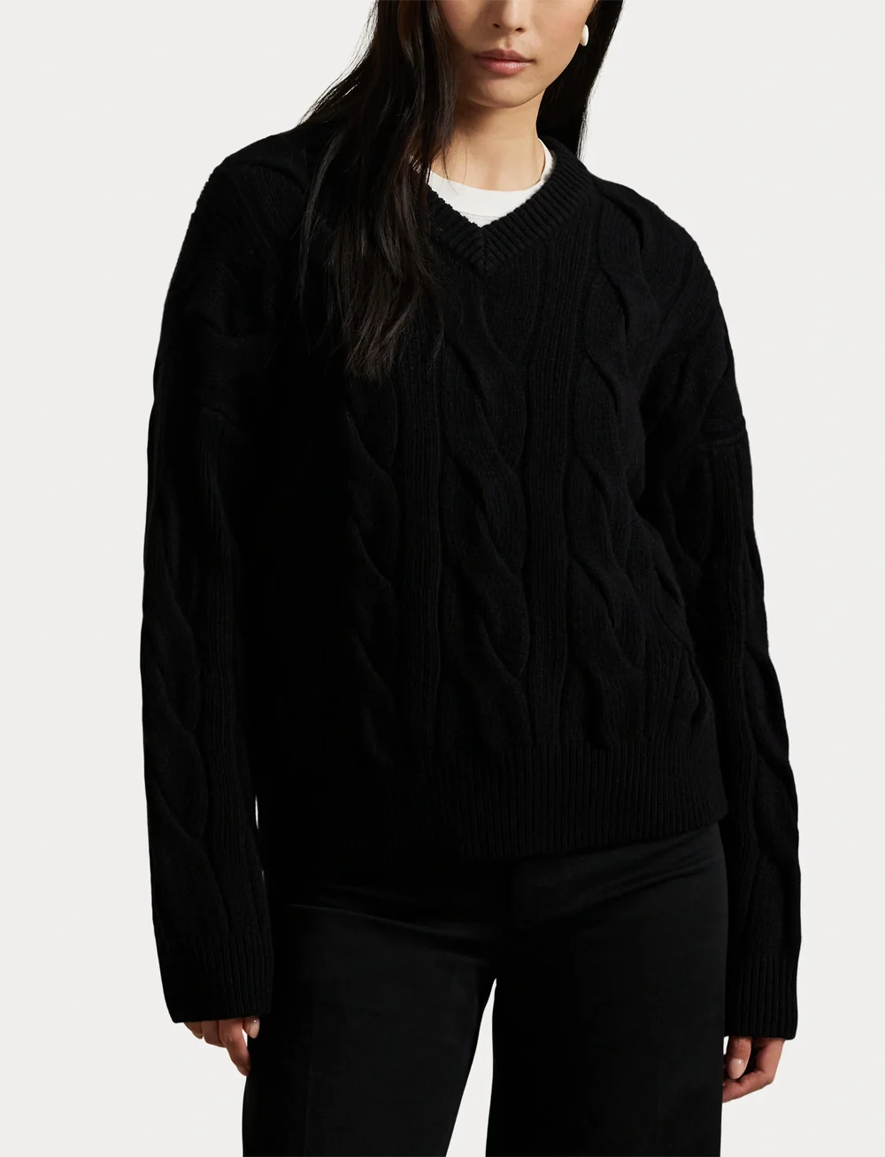 Polo Ralph Lauren - Cable-Knit Wool-Cashmere V-Neck Sweater - pullover - polo black - 5