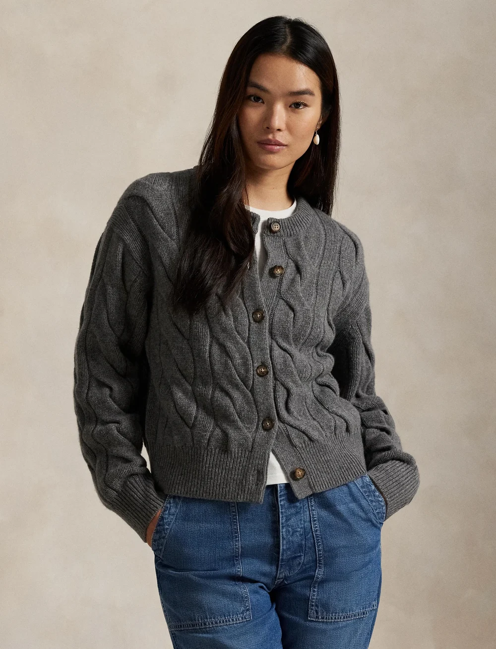 Polo Ralph Lauren - Cable-Knit Wool-Cashmere Cardigan - kardiganid - flannel grey heat - 3