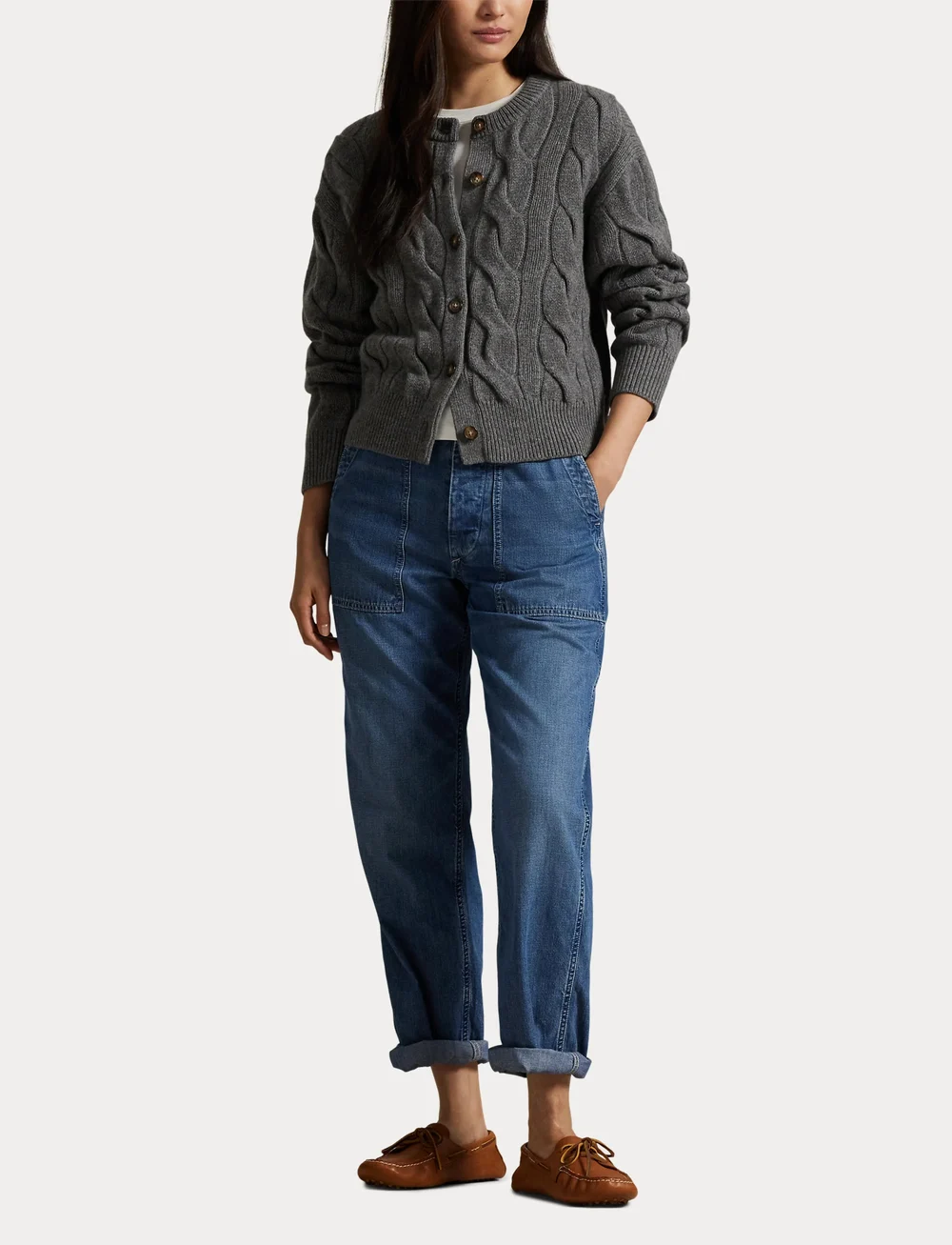 Polo Ralph Lauren - Cable-Knit Wool-Cashmere Cardigan - kardiganid - flannel grey heat - 4