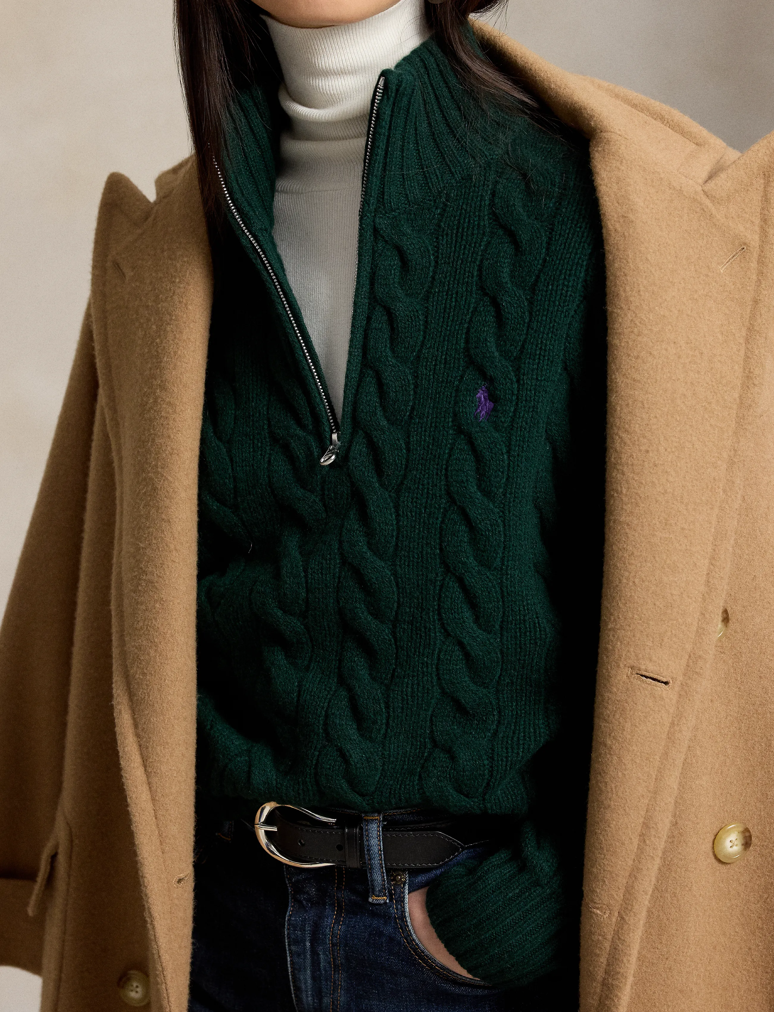 Polo Ralph Lauren - Cable Wool-Cashmere Half-Zip Sweater - kaschmir - college green - 5