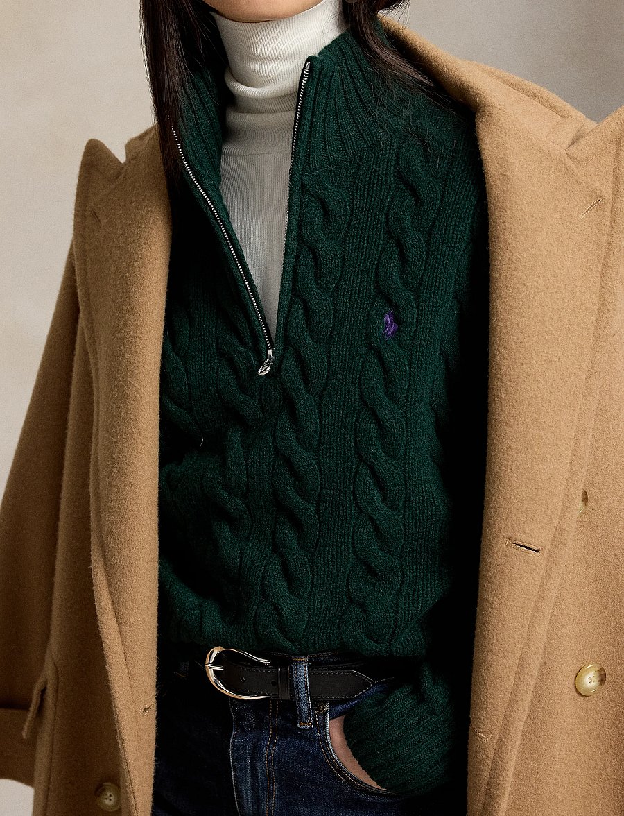 Polo Ralph Lauren - Cable Wool-Cashmere Half-Zip Sweater - kaschmir - college green - 5