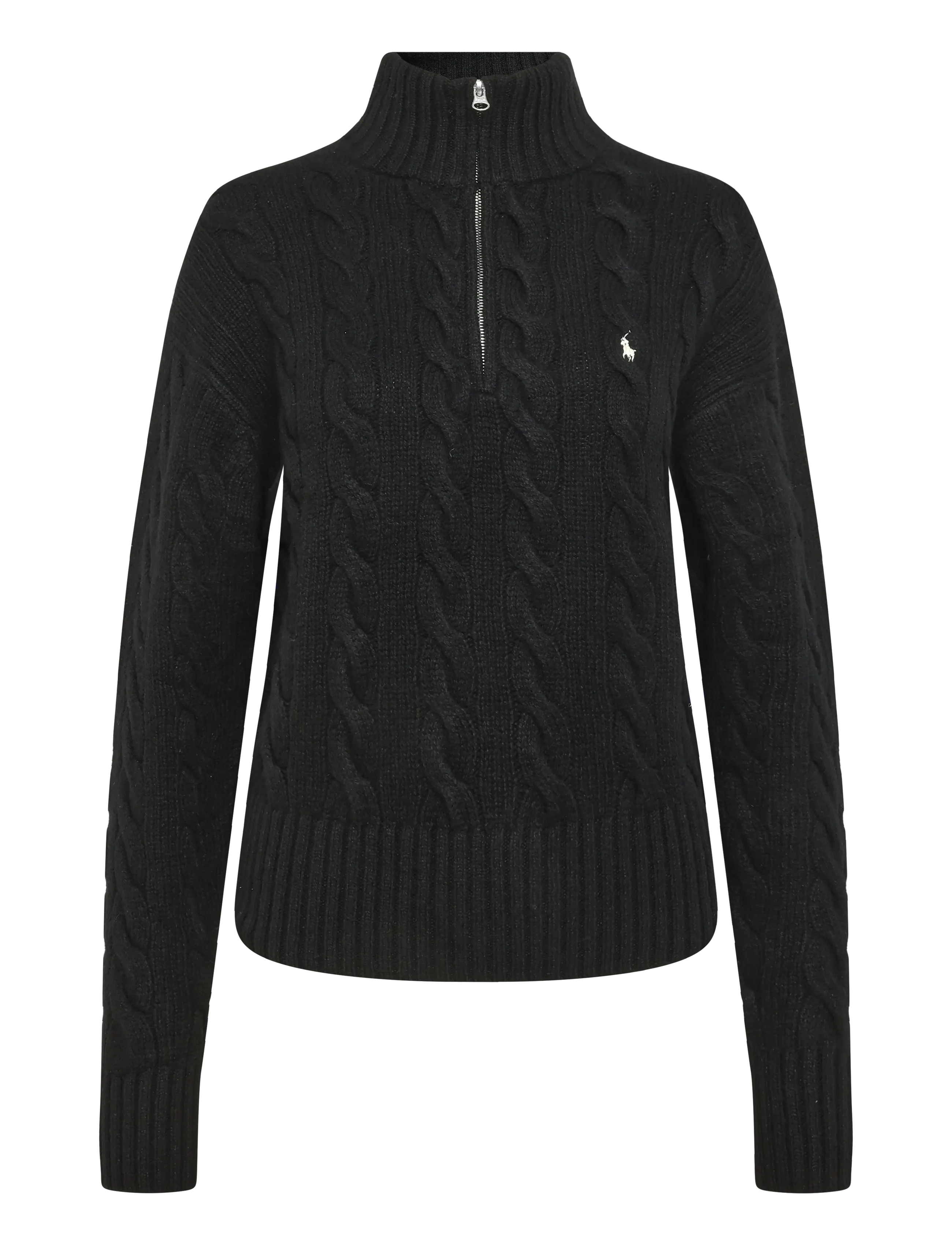 Polo Ralph Lauren Cable Wool-Cashmere Half-Zip Sweater - Clothing - POLO BLACK / black