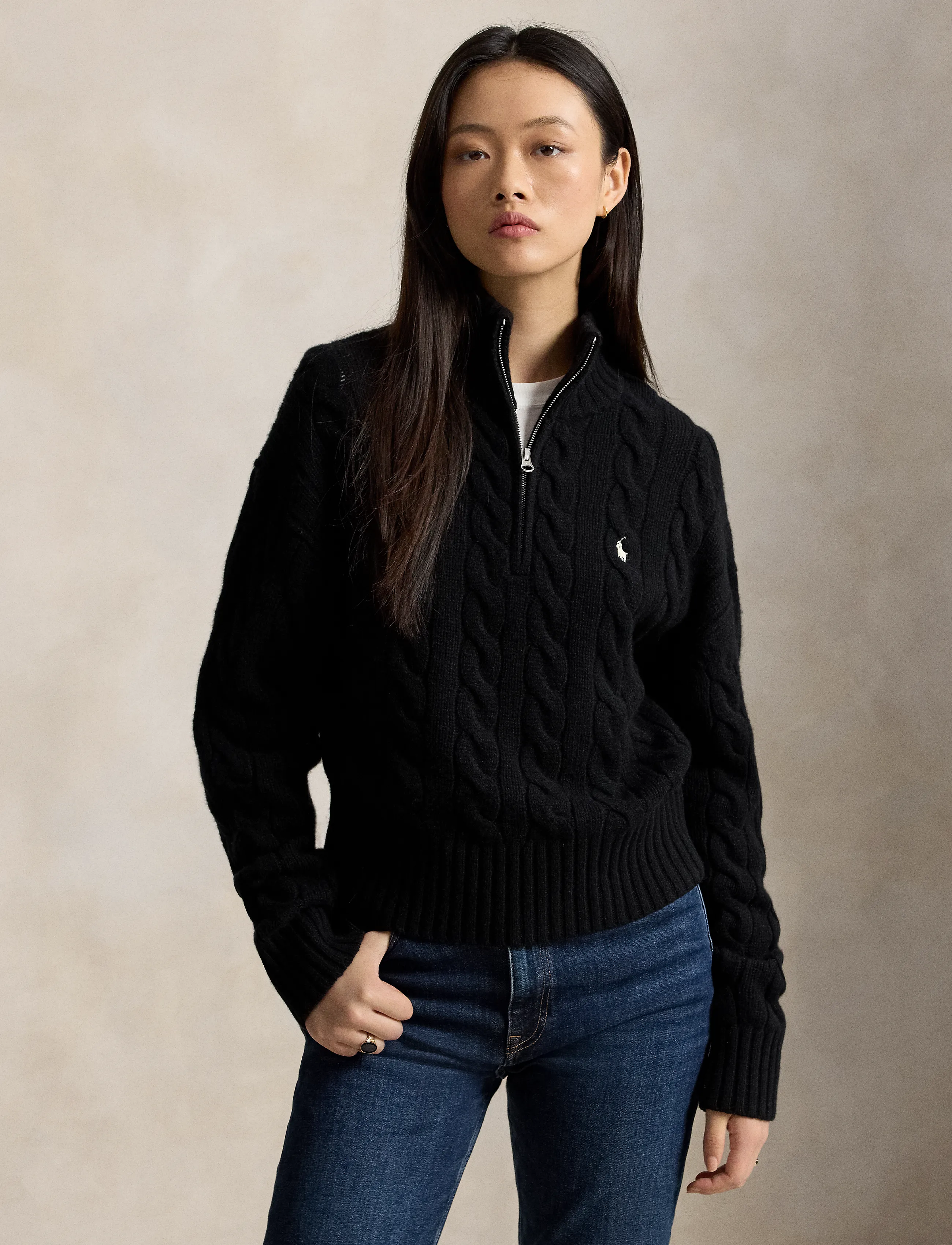 Polo Ralph Lauren Cable Wool-Cashmere Half-Zip Sweater - Autumn/Winter 2026 - POLO BLACK / black