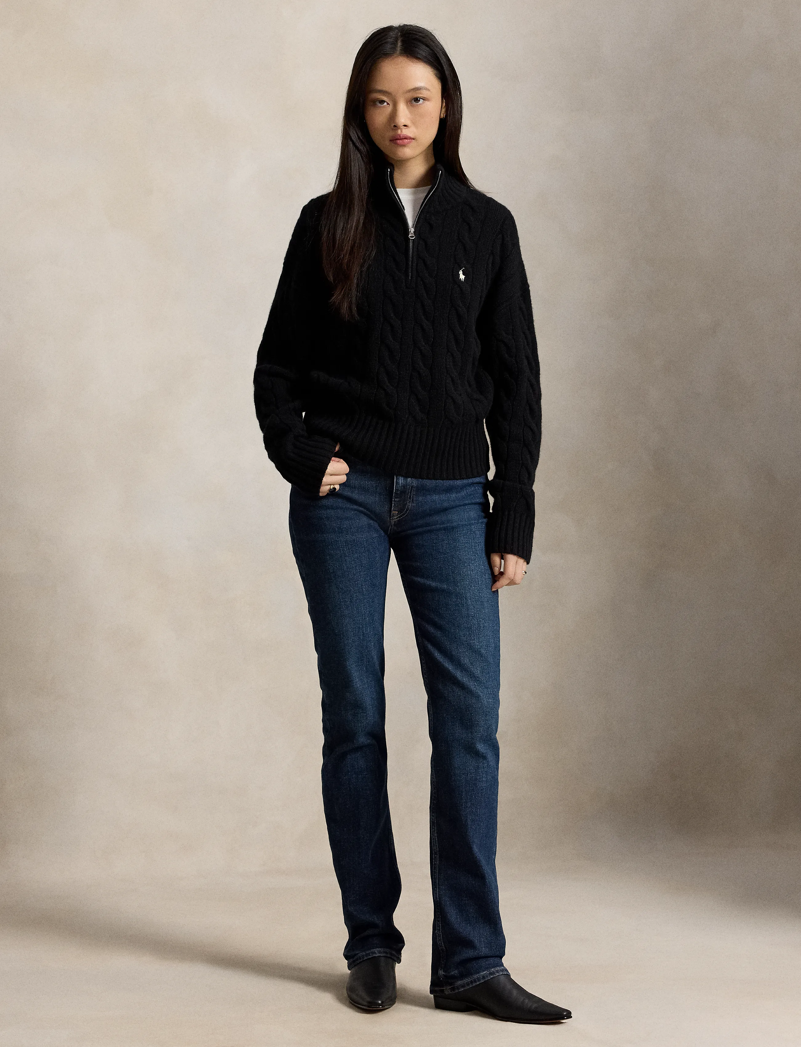 Polo Ralph Lauren - Cable Wool-Cashmere Half-Zip Sweater - kashmir - polo black - 4