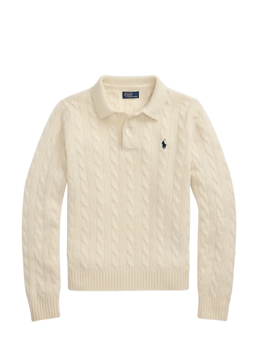 Polo Ralph Lauren - Cable-Knit Wool-Cashmere Polo Sweater - langärmlige hemden - authentic cream - 1