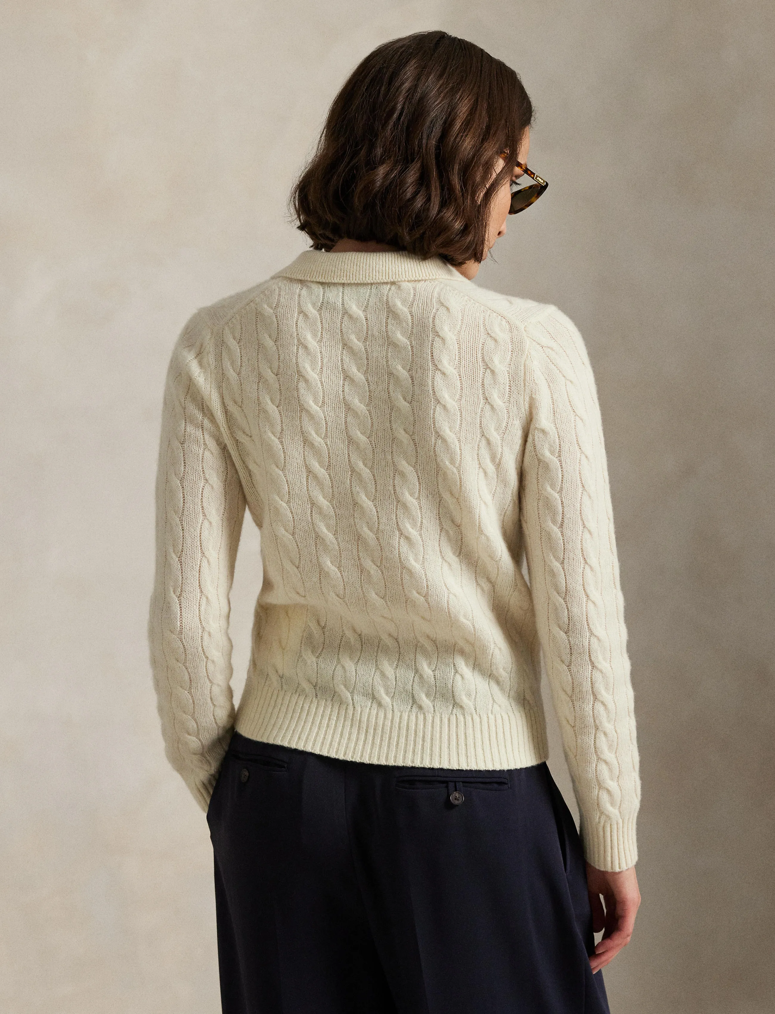 Polo Ralph Lauren - Cable-Knit Wool-Cashmere Polo Sweater - long-sleeved shirts - authentic cream - 2