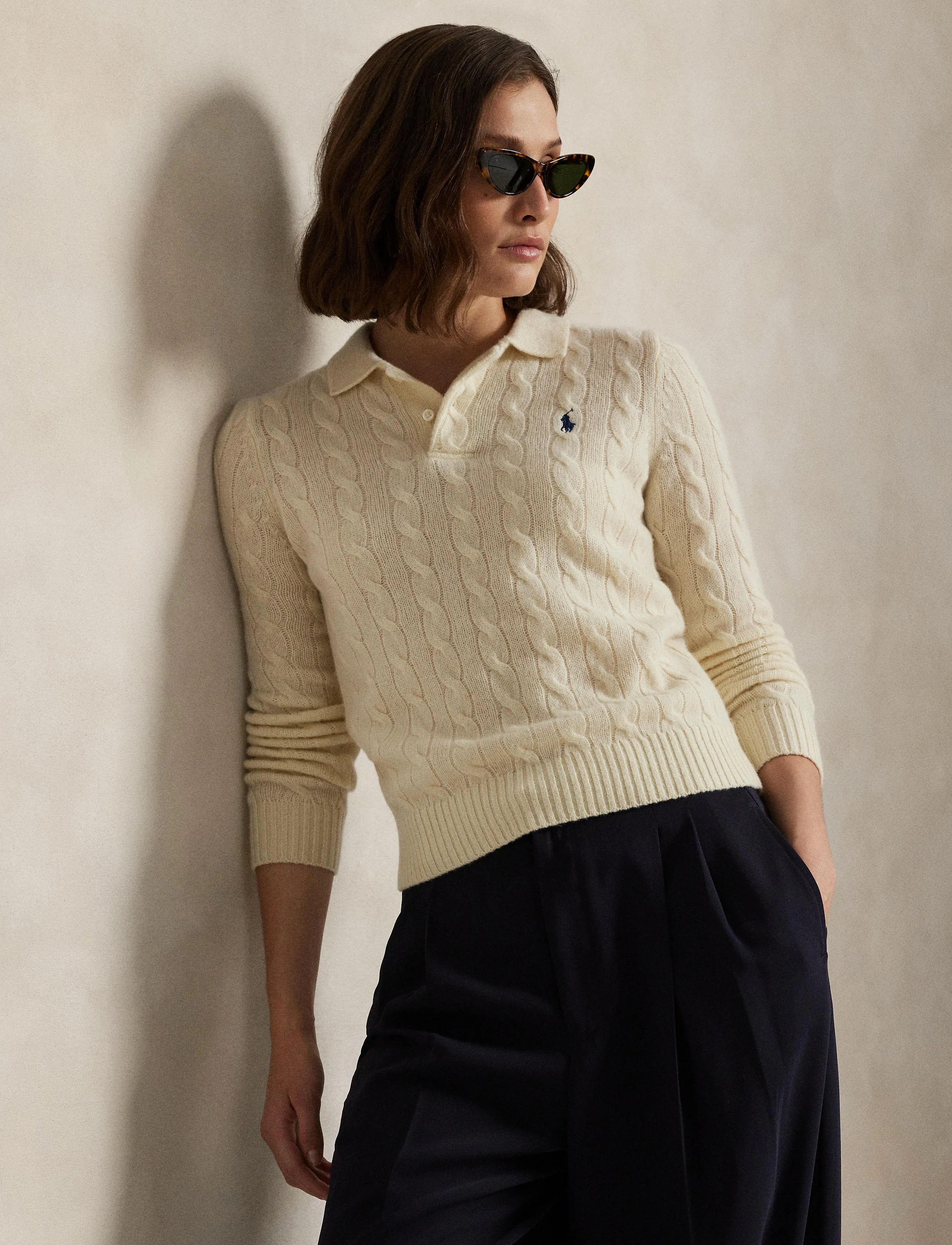 Polo Ralph Lauren - Cable-Knit Wool-Cashmere Polo Sweater - long-sleeved shirts - authentic cream - 3