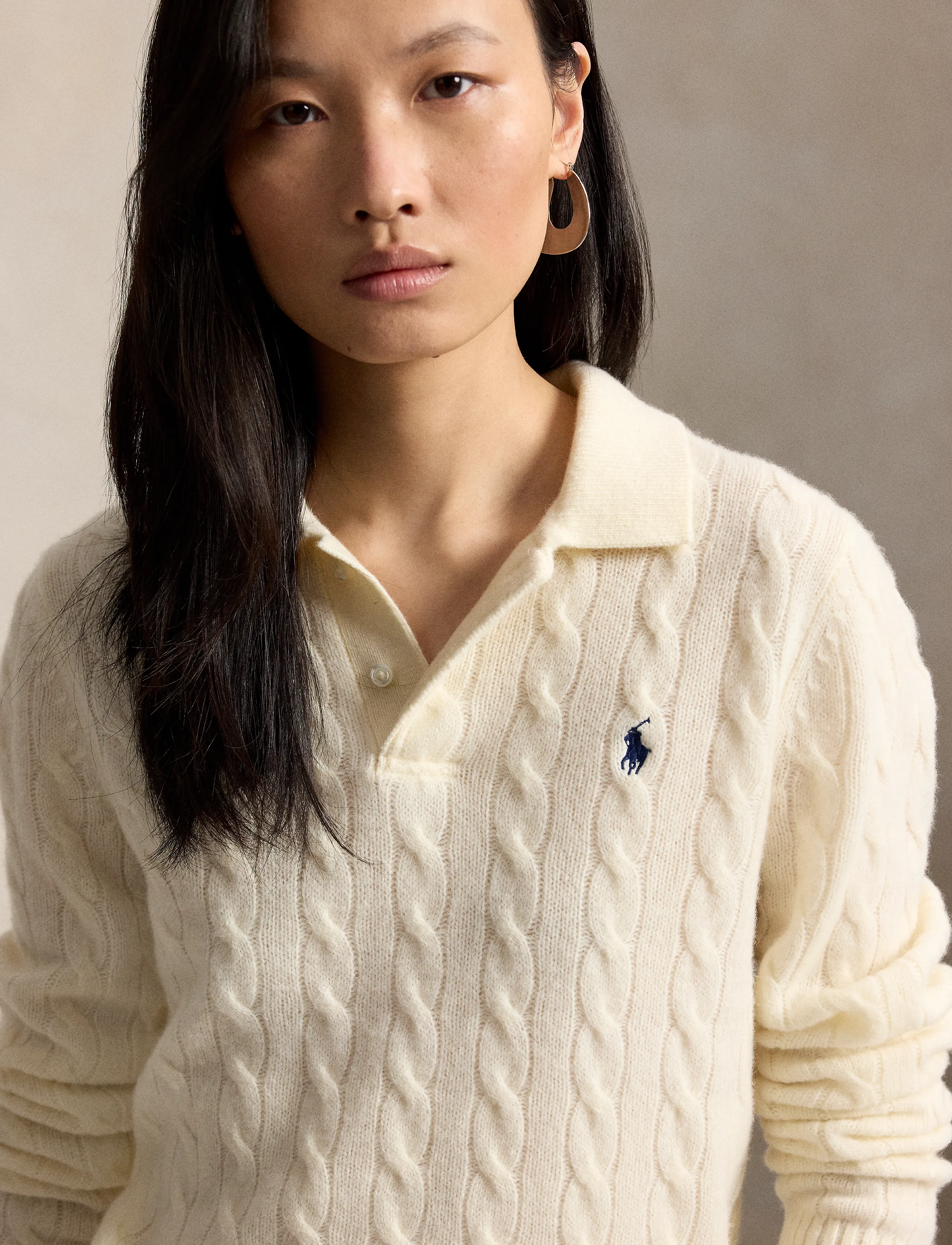 Polo Ralph Lauren - Cable-Knit Wool-Cashmere Polo Sweater - long-sleeved shirts - authentic cream - 4