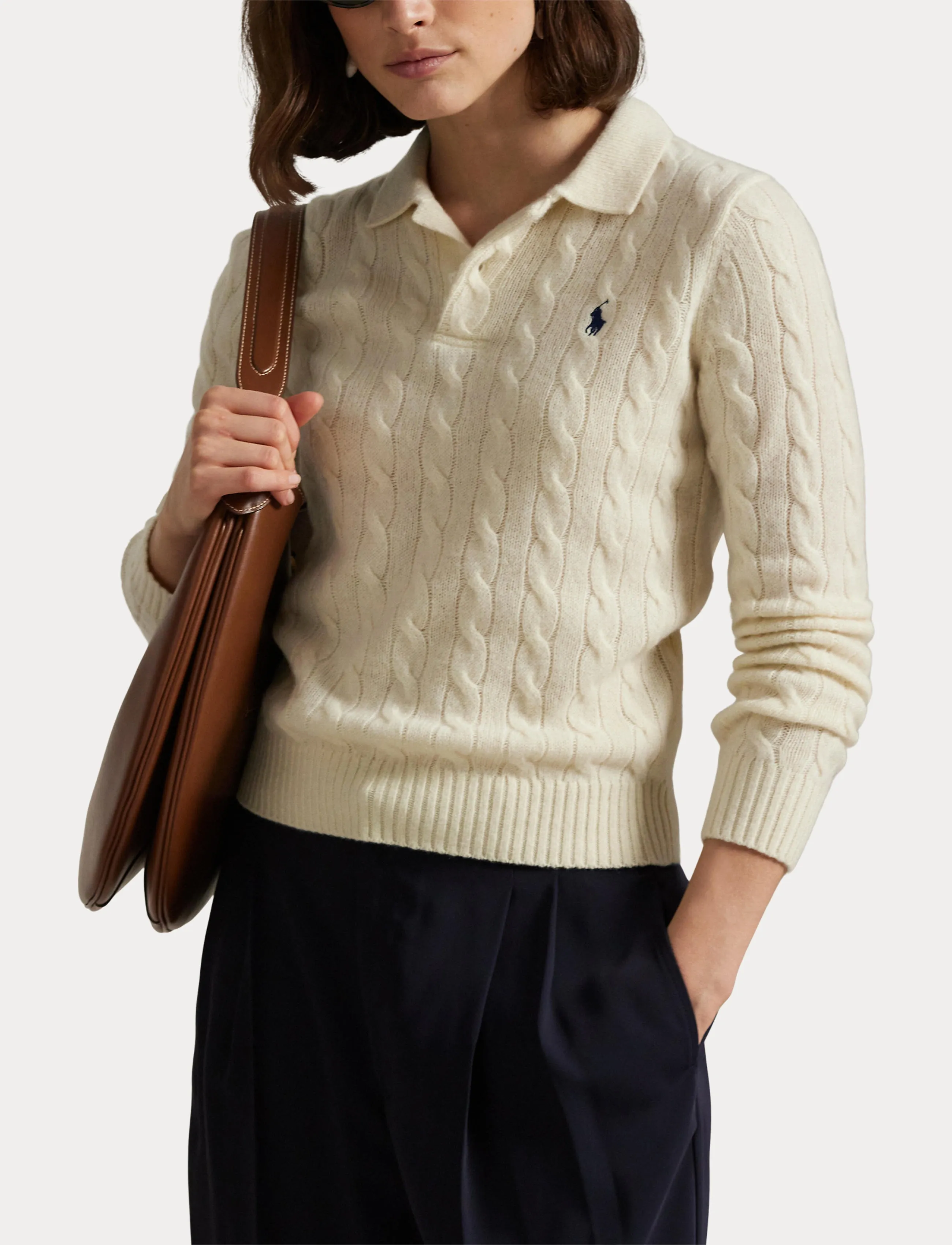 Polo Ralph Lauren - Cable-Knit Wool-Cashmere Polo Sweater - long-sleeved shirts - authentic cream - 5