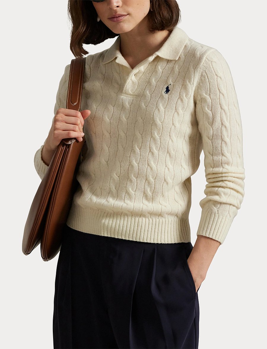Polo Ralph Lauren - Cable-Knit Wool-Cashmere Polo Sweater - langärmlige hemden - authentic cream - 5
