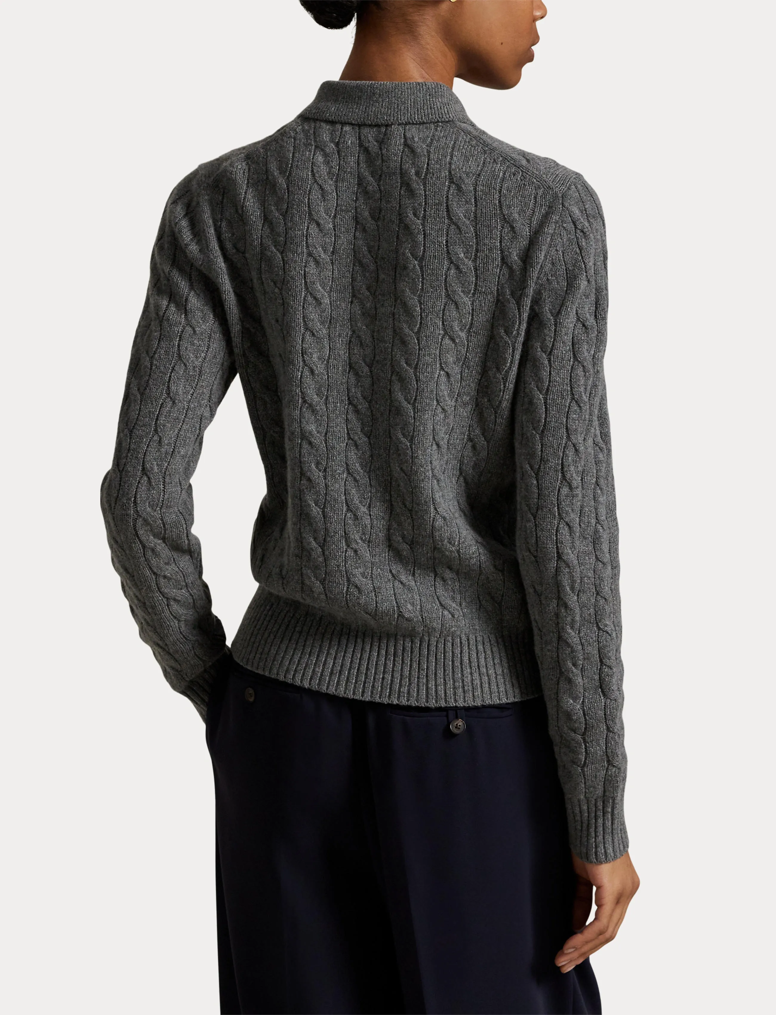 Polo Ralph Lauren Cable-Knit Wool-Cashmere Polo Sweater - Für sie - FLANNEL GREY HEAT / grey