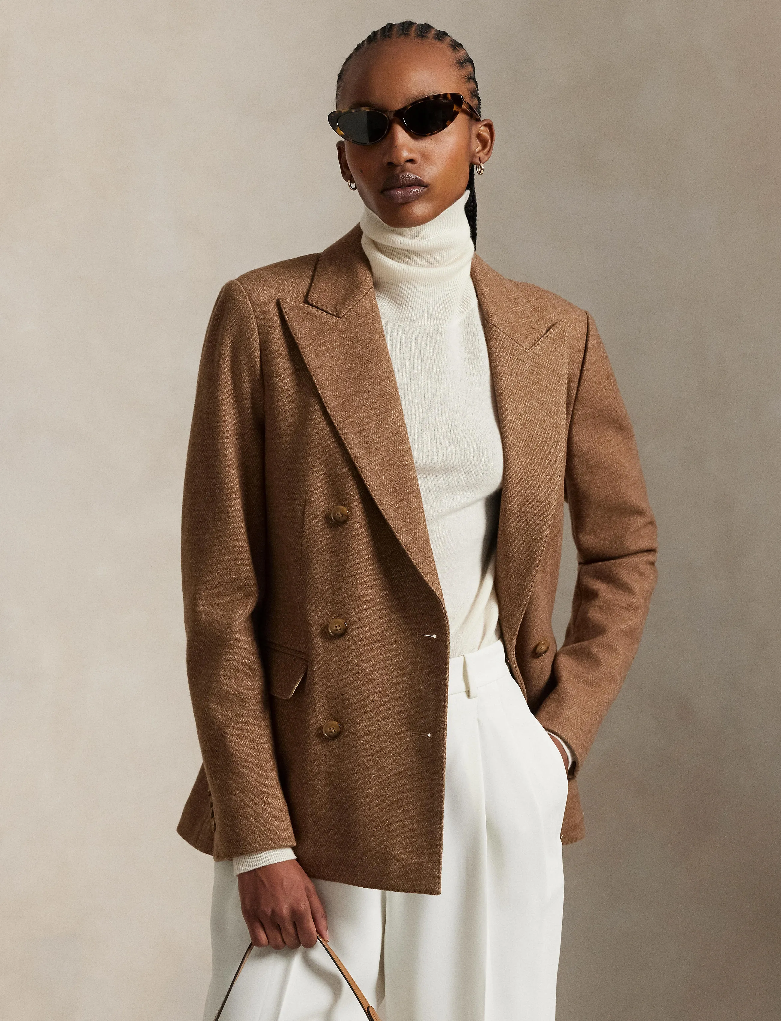 Polo Ralph Lauren - Double-Breasted Herringbone Blazer - tan herringbone - 3