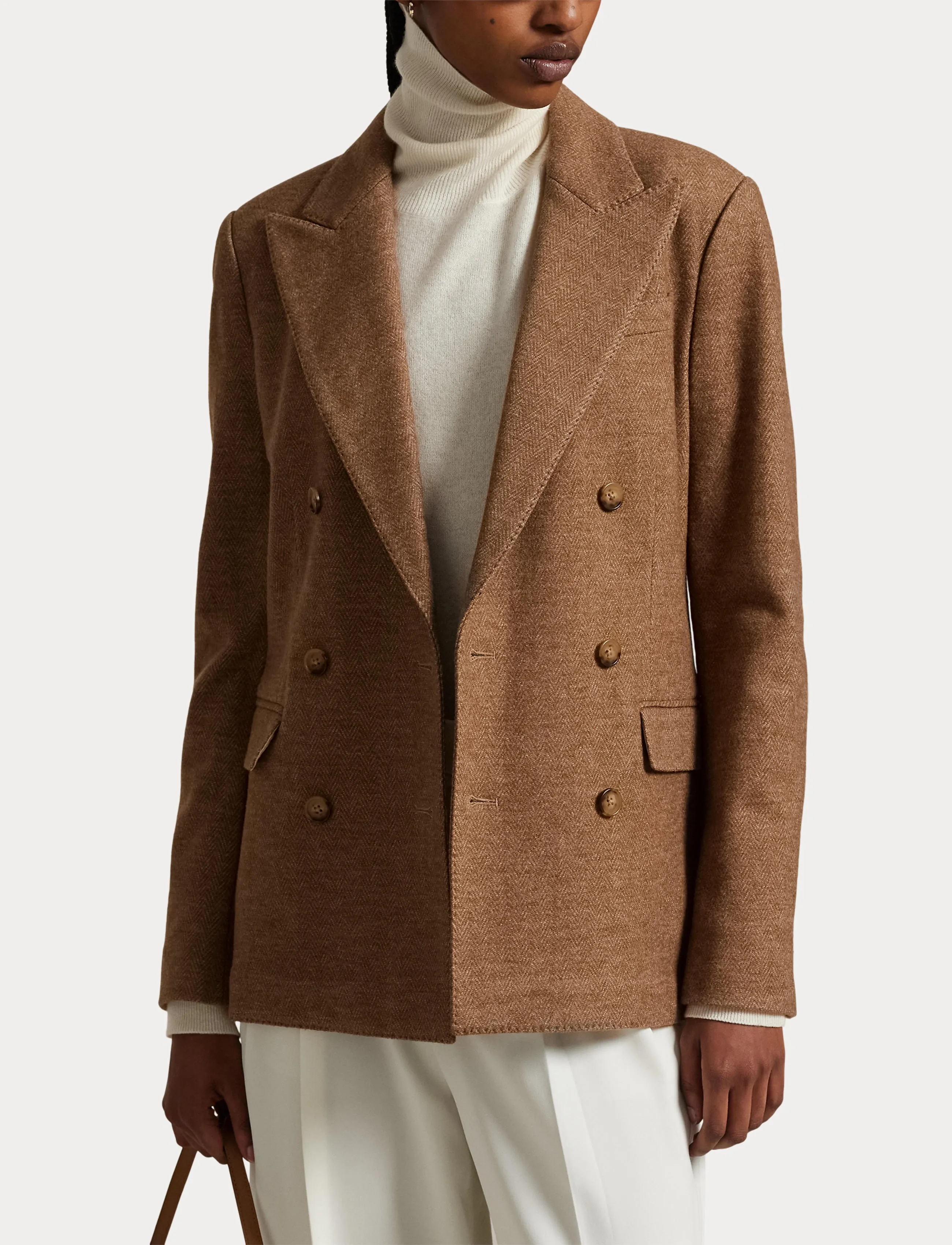 Polo Ralph Lauren - Double-Breasted Herringbone Blazer - tan herringbone - 5