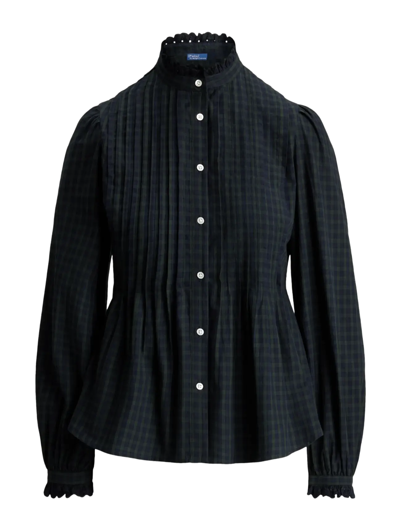 Pintucked Plaid Cotton Shirt - 1958 NAVY-DARK GR