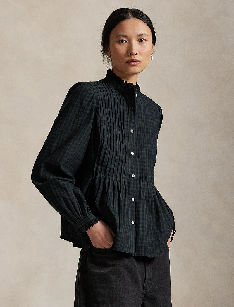 Polo Ralph Lauren - Pintucked Plaid Cotton Shirt - jeansskjortor - 1958 navy-dark gr - 3