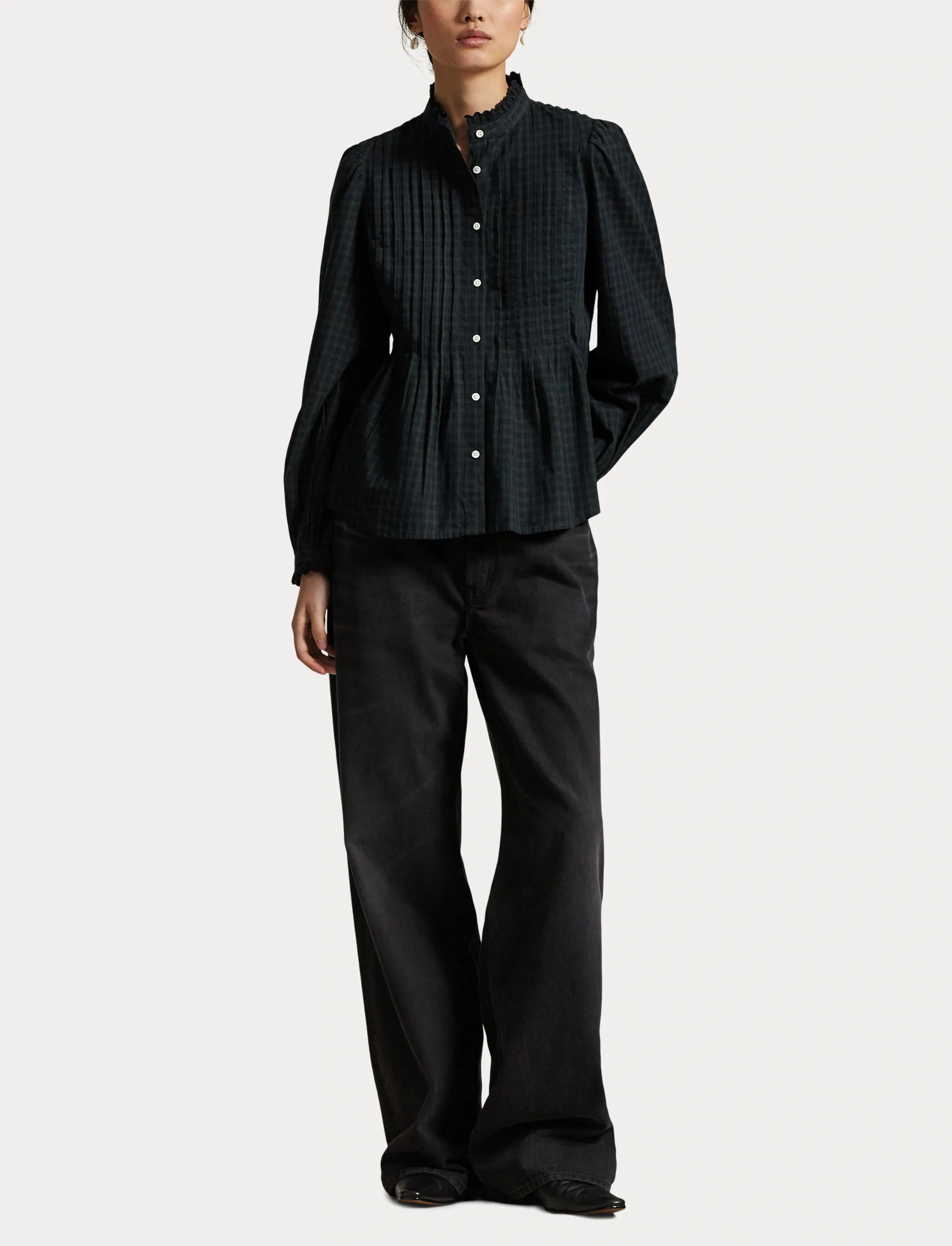 Polo Ralph Lauren - Pintucked Plaid Cotton Shirt - 1958 navy-dark gr - 4