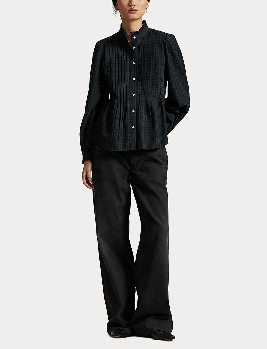 Polo Ralph Lauren - Pintucked Plaid Cotton Shirt - 1958 navy-dark gr - 4