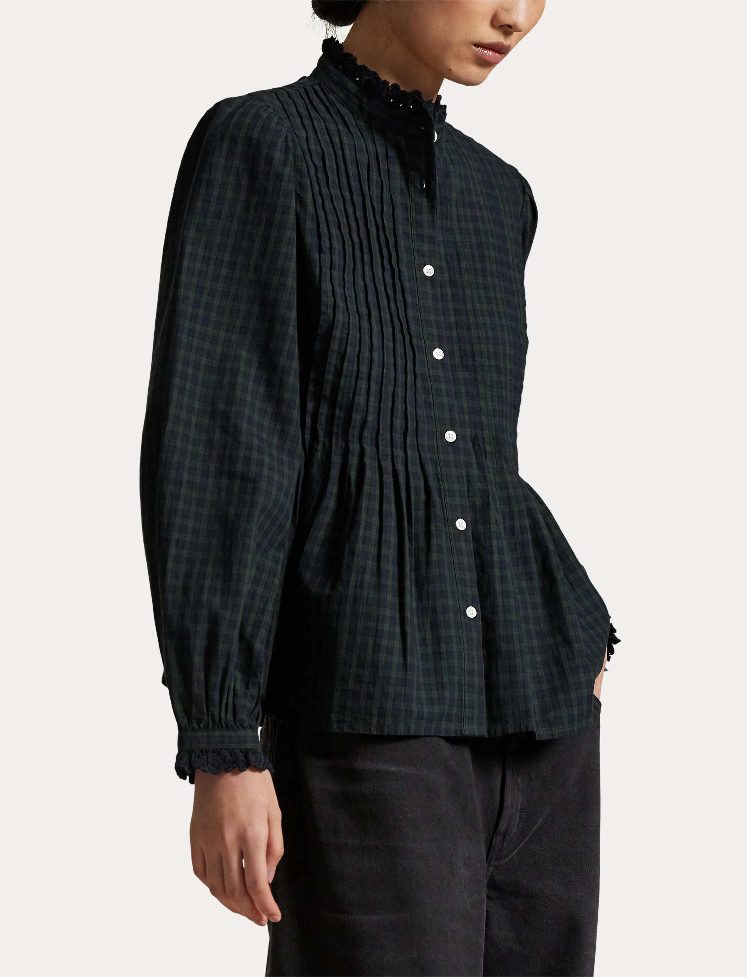 Polo Ralph Lauren - Pintucked Plaid Cotton Shirt - 1958 navy-dark gr - 5