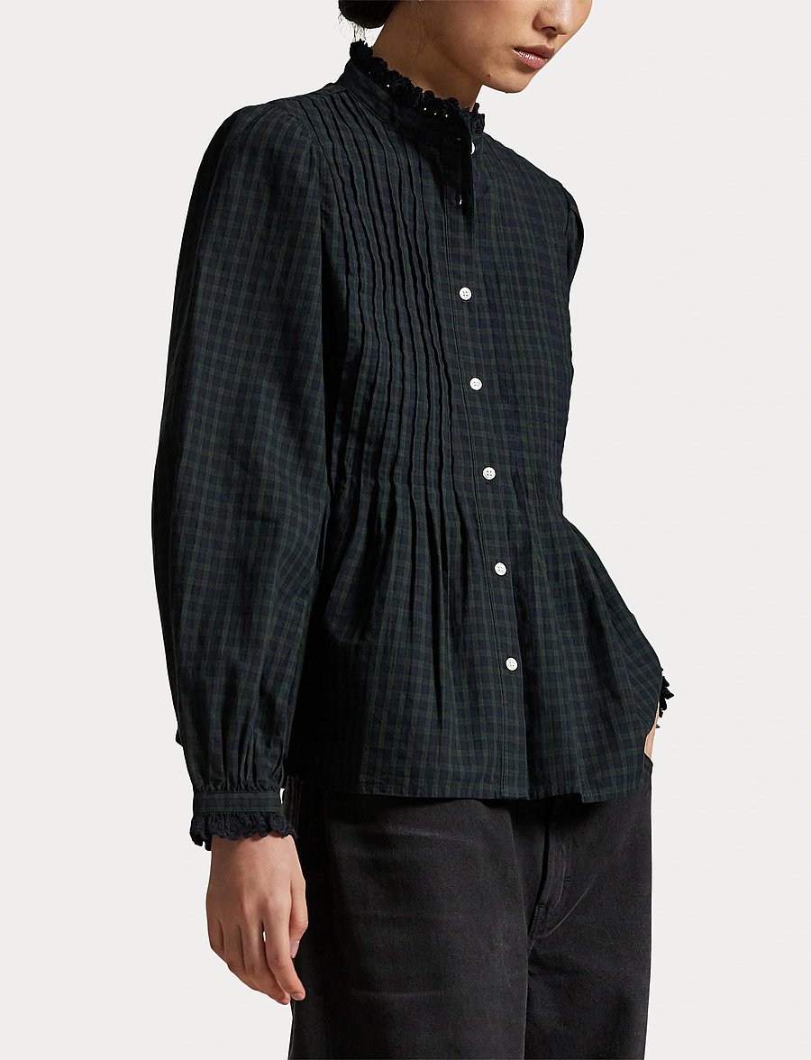 Polo Ralph Lauren - Pintucked Plaid Cotton Shirt - 1958 navy-dark gr - 5