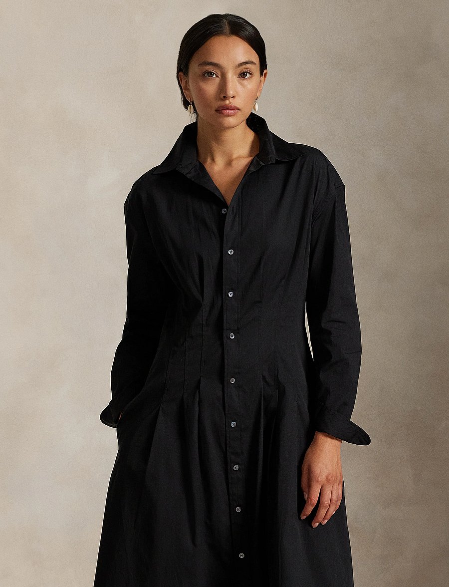 Polo Ralph Lauren - Pleated Cotton Shirtdress - särkkleidid - polo black - 0