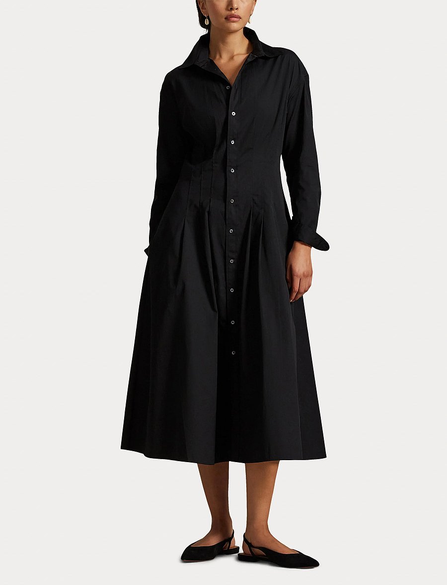 Polo Ralph Lauren - Pleated Cotton Shirtdress - särkkleidid - polo black - 4