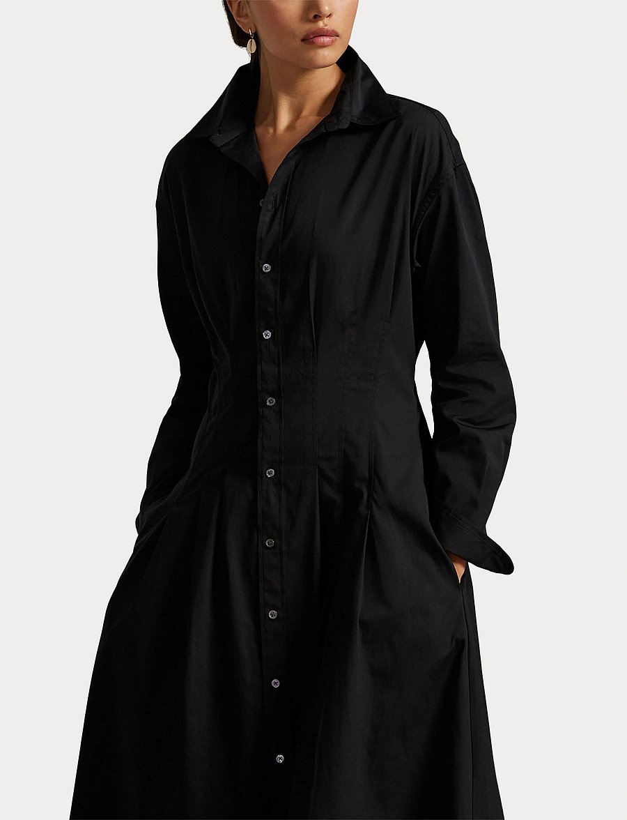 Polo Ralph Lauren - Pleated Cotton Shirtdress - särkkleidid - polo black - 5