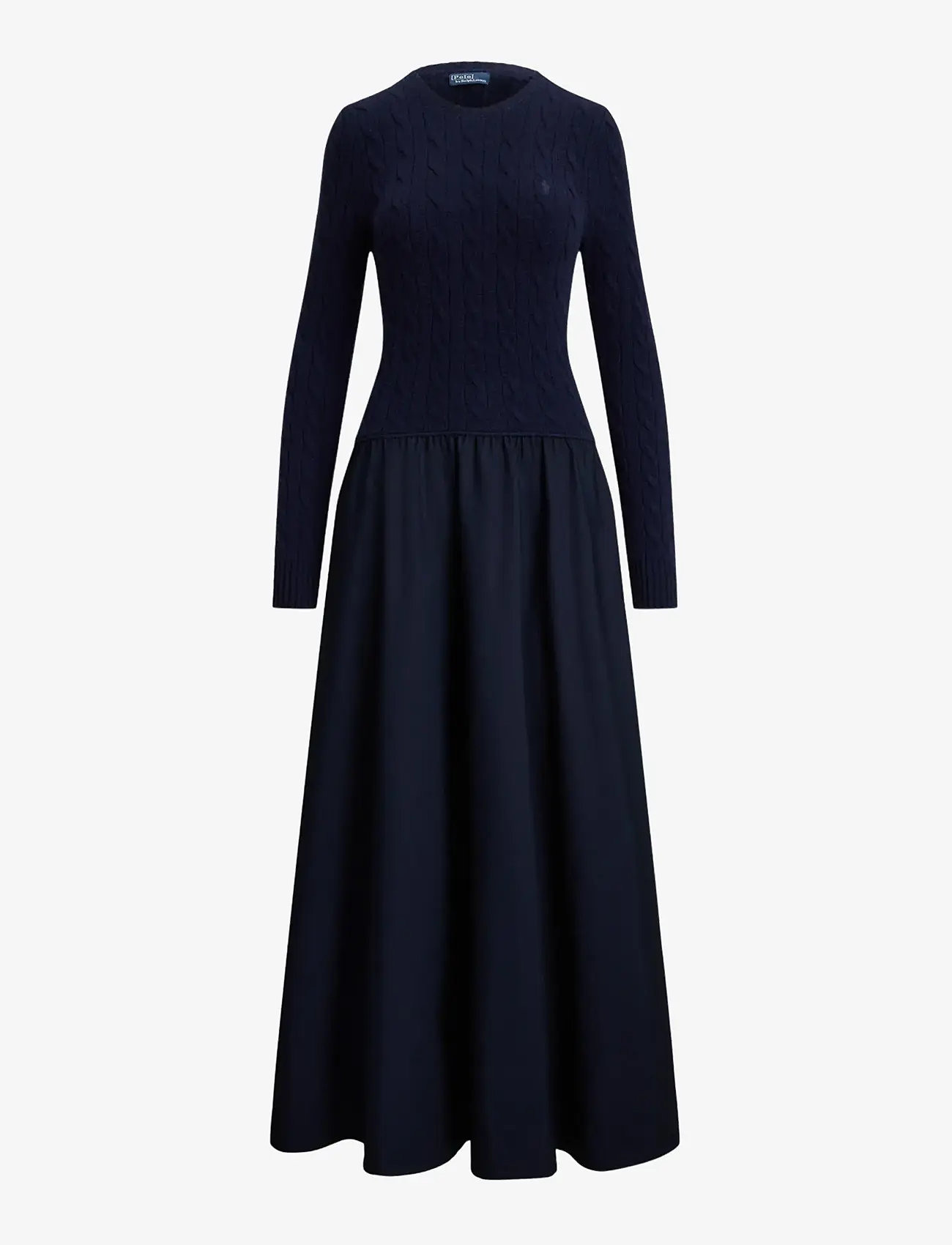 Polo Ralph Lauren - Cable-Knit Poplin Dress - midi dresses - hunter navy - 1