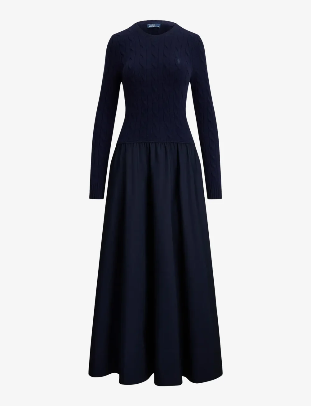 Polo Ralph Lauren - Cable-Knit Poplin Dress - midi-kleider - hunter navy - 1